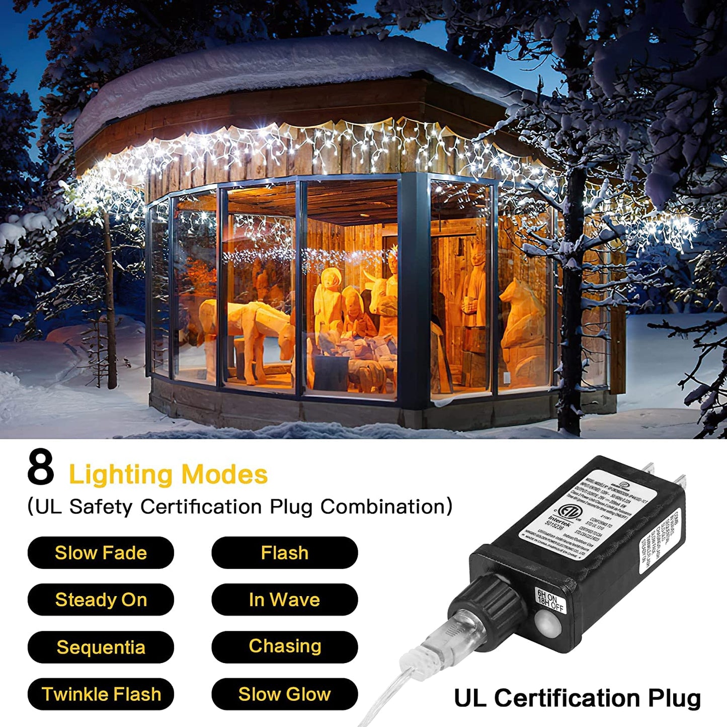 AmyHomie Christmas Lights 400 LED Icicle Lights, 8 Modes White Icicle Lights Outdoor with 75 Drop, Indoor Curtain Fairy Halloween Lights for Wedding Party Holiday Christmas Decorations