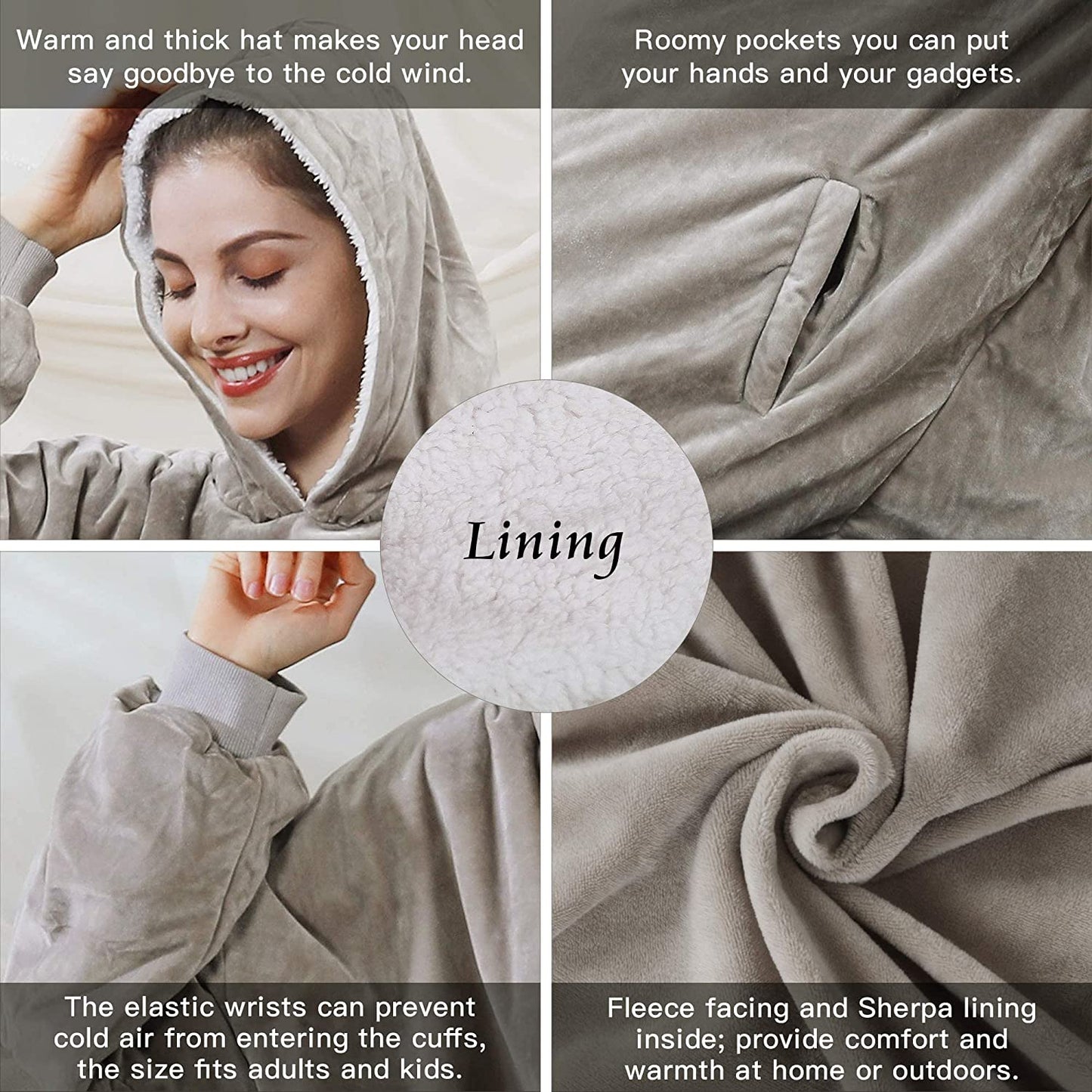 AmyHomie Blanket Sweatshirt,Oversized Sherpa Hooded Sweatshirt Blanket,Fleecehug Hoodie Wearable Blanket with Pocket for Adults & Kids & Teens