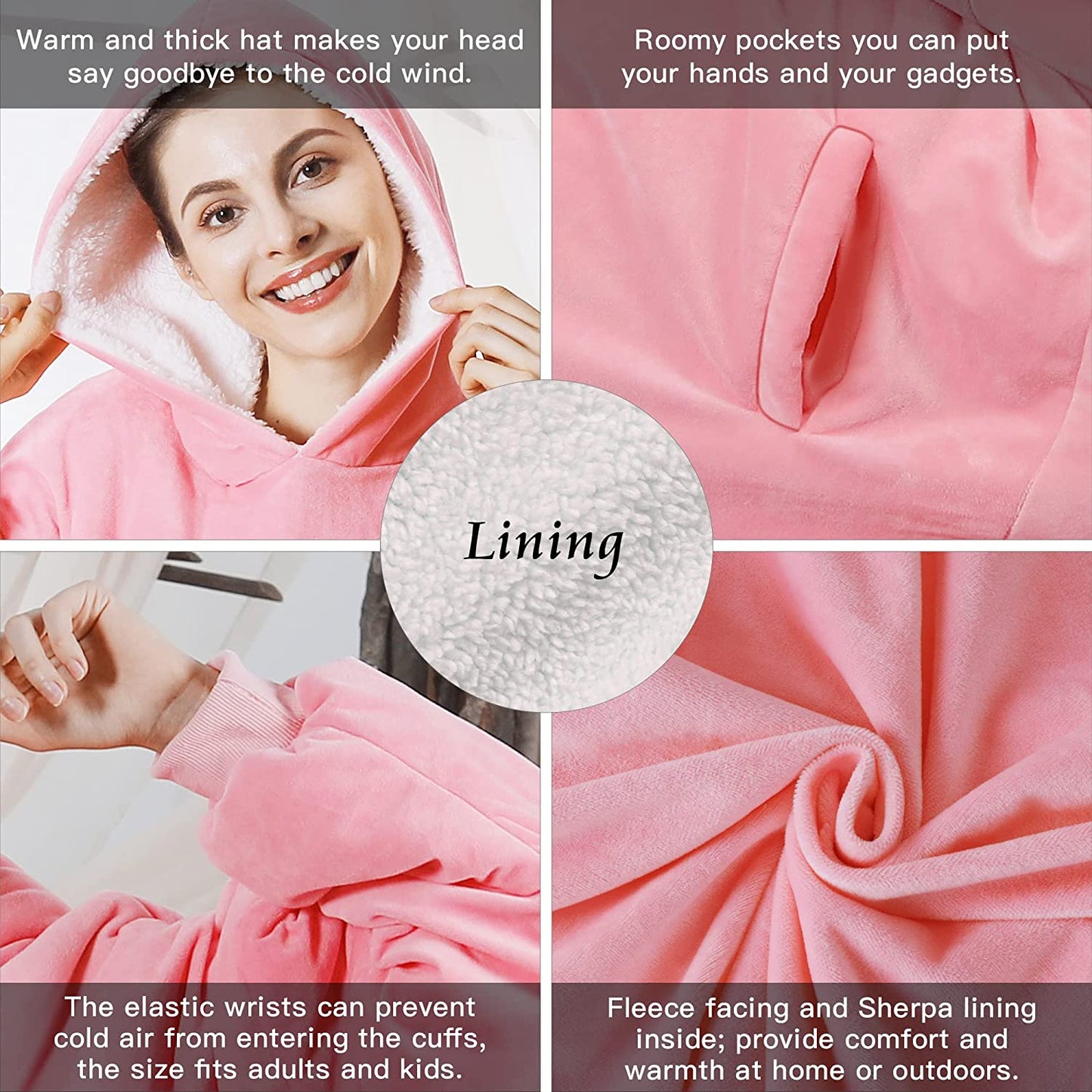 AmyHomie Blanket Sweatshirt,Oversized Sherpa Hooded Sweatshirt Blanket,Fleecehug Hoodie Wearable Blanket with Pocket for Adults & Kids & Teens