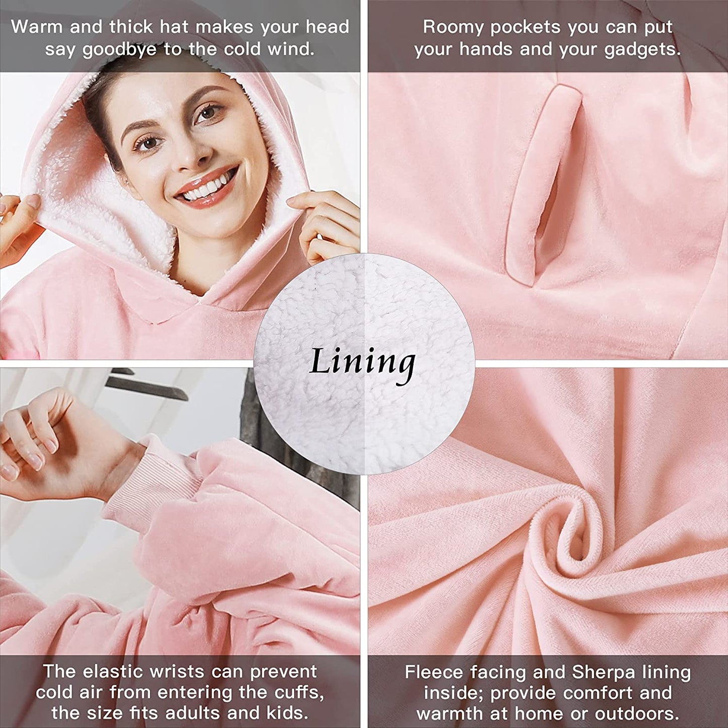 AmyHomie Blanket Sweatshirt,Oversized Sherpa Hooded Sweatshirt Blanket,Fleecehug Hoodie Wearable Blanket with Pocket for Adults & Kids & Teens