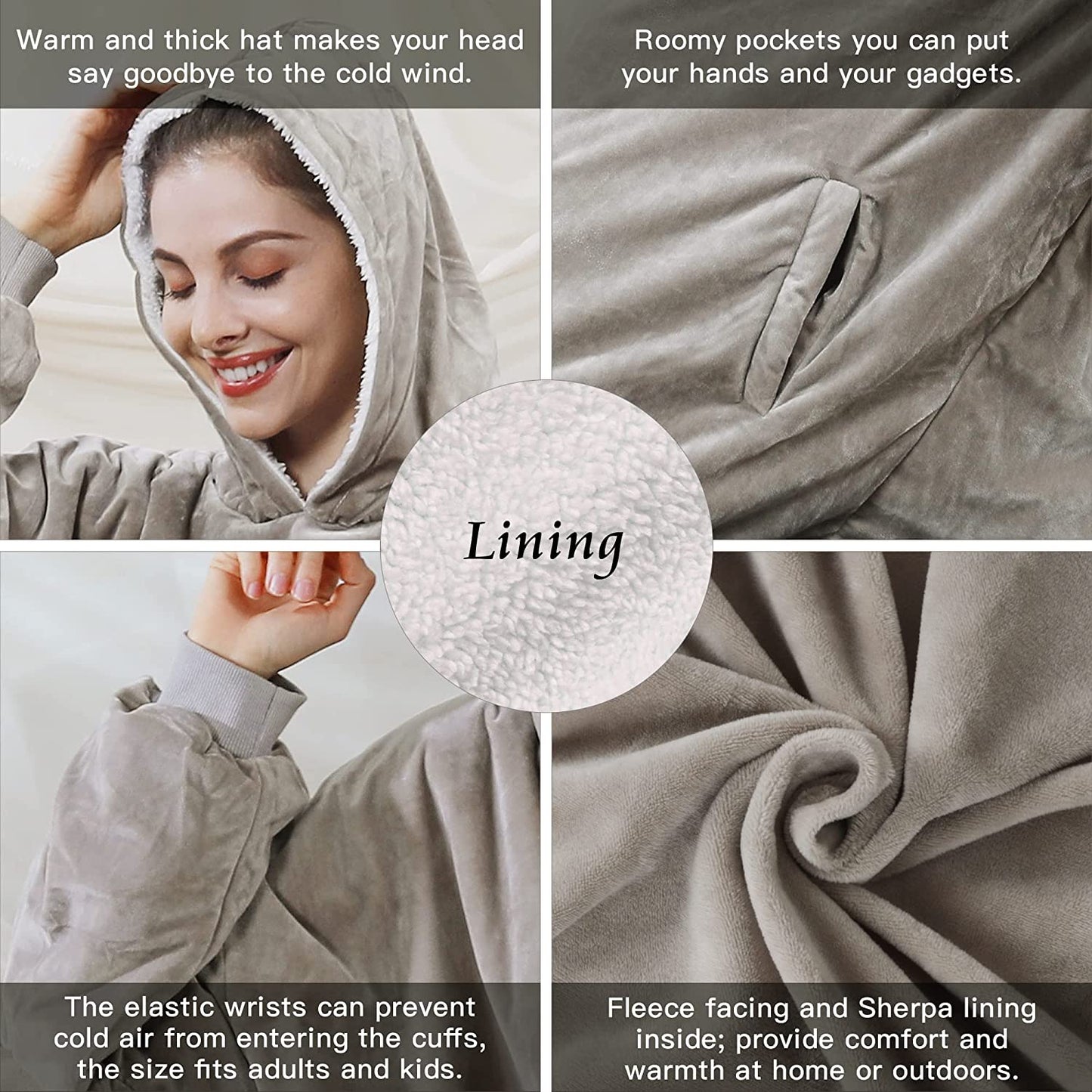 AmyHomie Blanket Sweatshirt,Oversized Sherpa Hooded Sweatshirt Blanket,Fleecehug Hoodie Wearable Blanket with Pocket for Adults & Kids & Teens