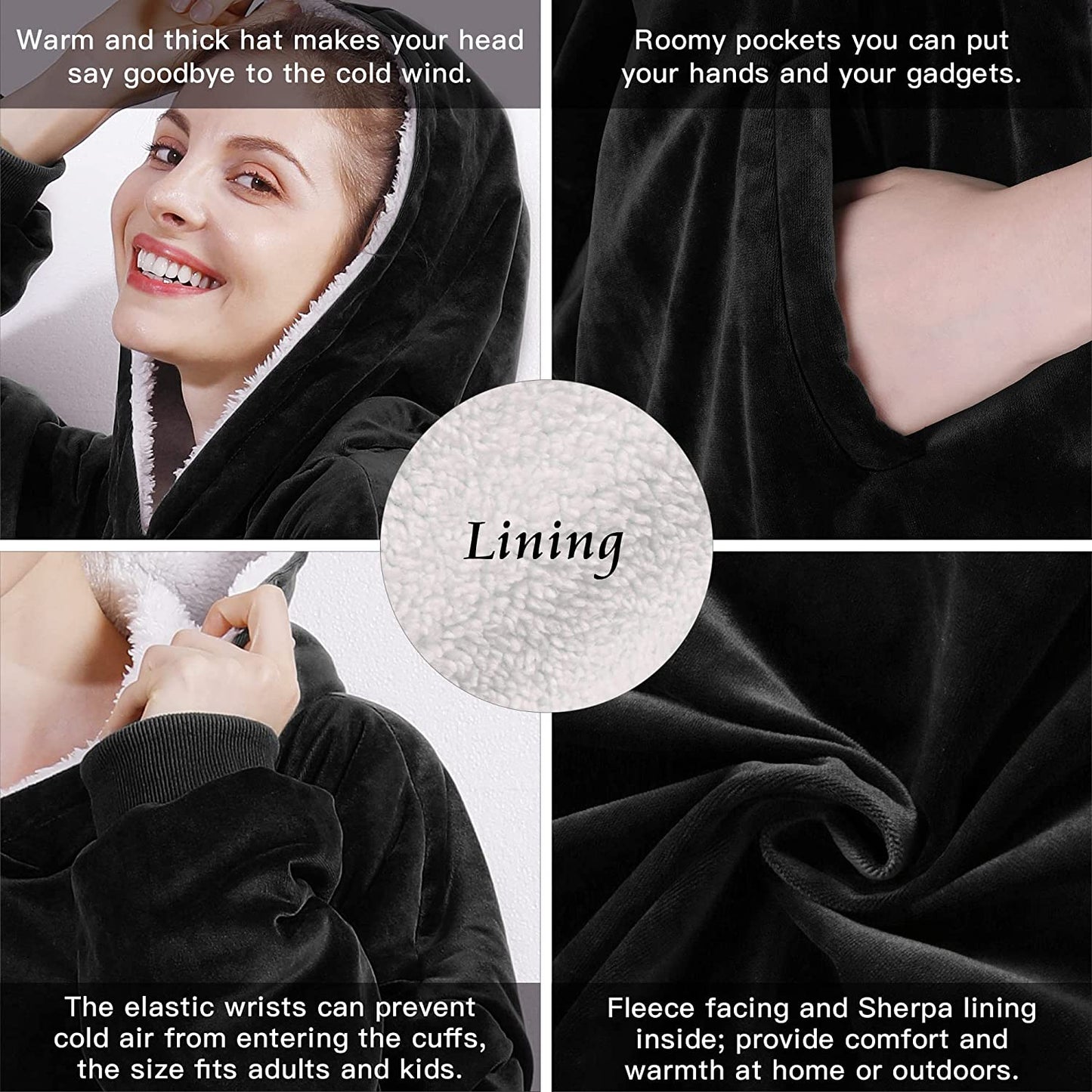 AmyHomie Blanket Sweatshirt,Oversized Sherpa Hooded Sweatshirt Blanket,Fleecehug Hoodie Wearable Blanket with Pocket for Adults & Kids & Teens