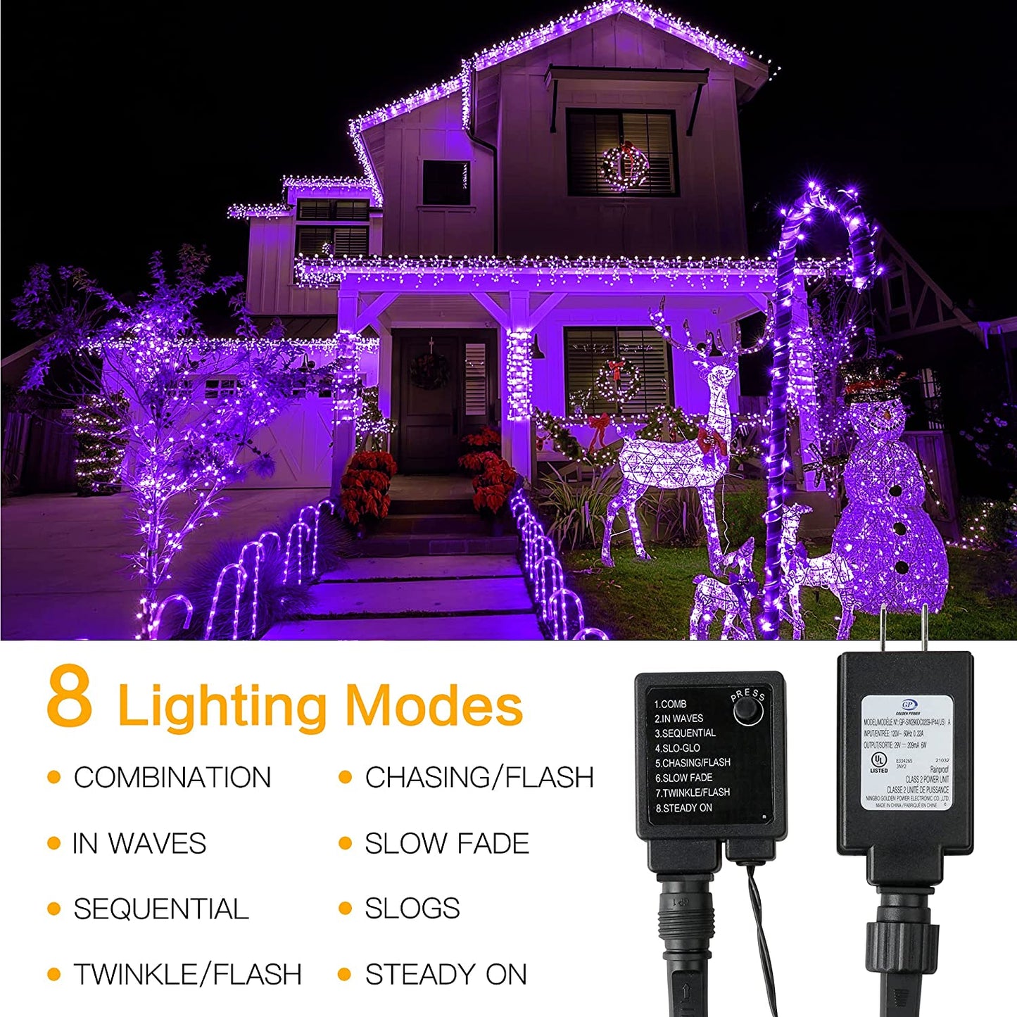 AmyHomie Blue Christmas Lights, 108Ft 300LED Halloween Lights Outdoor Waterproof, End-to-End Indoor Fairy Decorative Lights for Wedding, Party, Halloween Christmas Decor