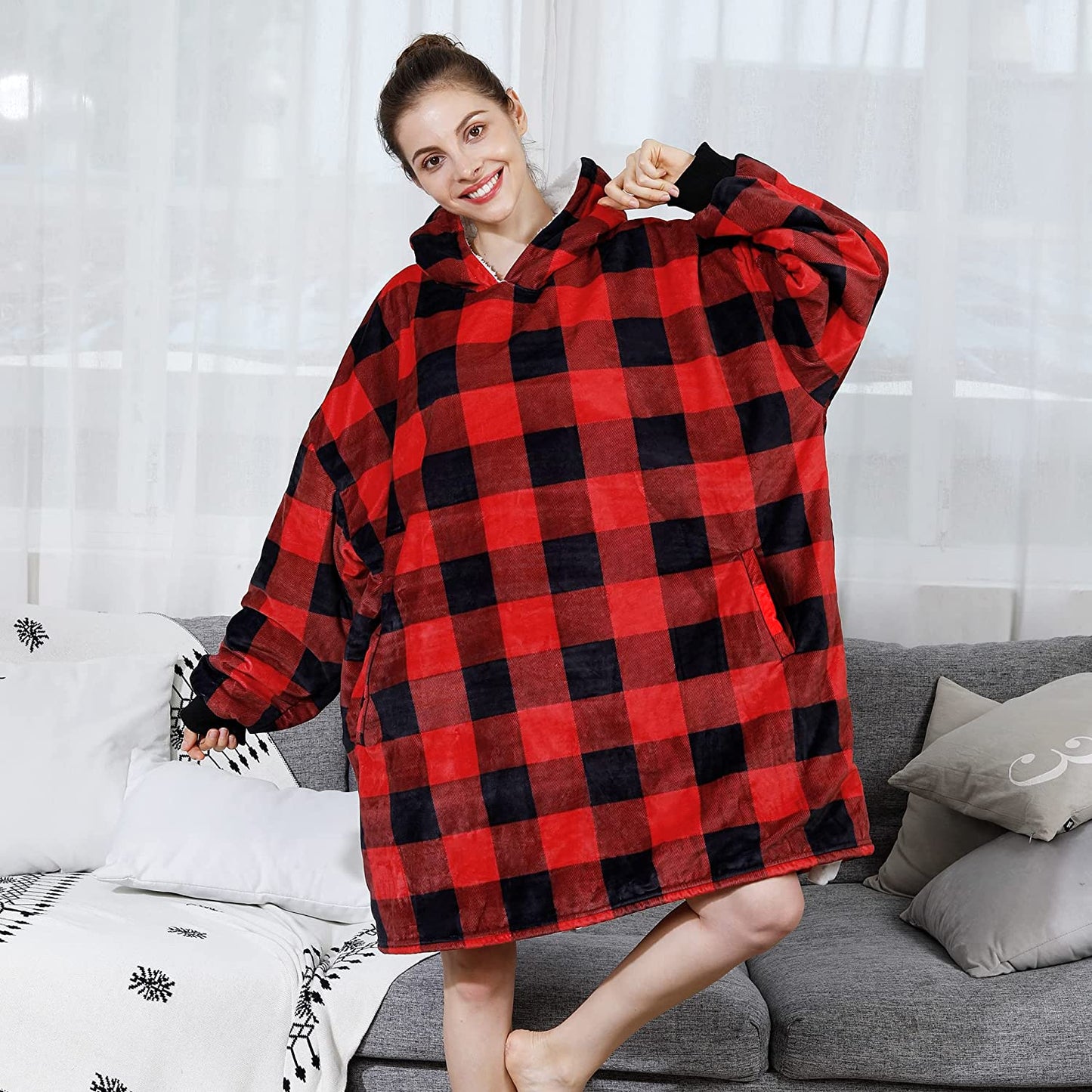 AmyHomie Blanket Sweatshirt,Oversized Sherpa Hooded Sweatshirt Blanket,Fleecehug Hoodie Wearable Blanket with Pocket for Adults & Kids & Teens