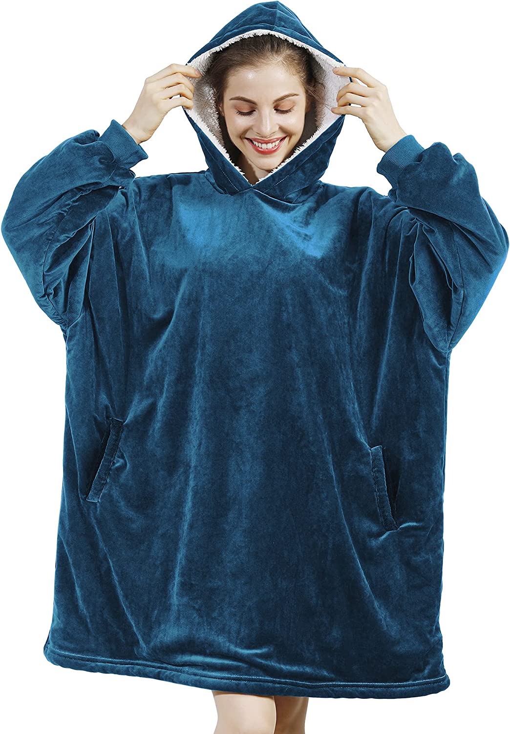 AmyHomie Blanket Sweatshirt,Oversized Sherpa Hooded Sweatshirt Blanket,Fleecehug Hoodie Wearable Blanket with Pocket for Adults & Kids & Teens