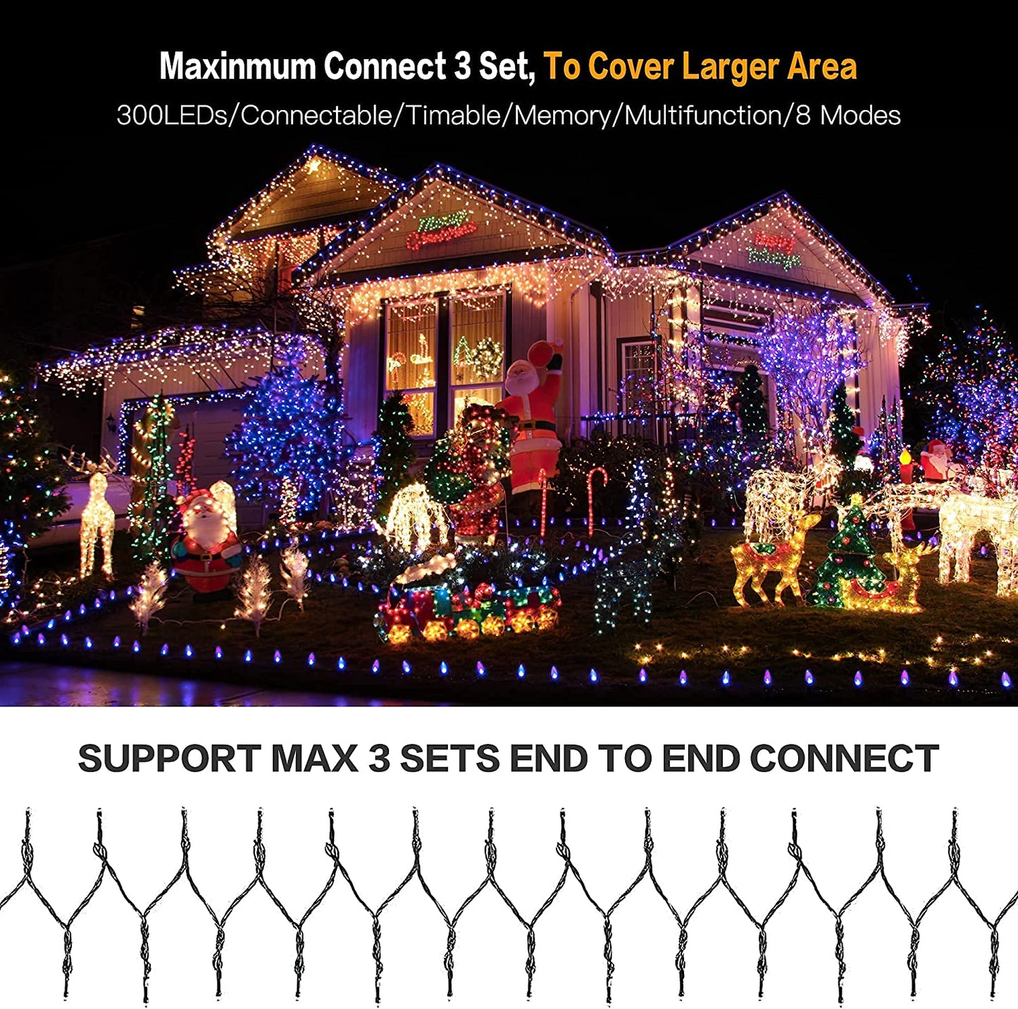 AmyHomie Blue Christmas Lights, 108Ft 300LED Halloween Lights Outdoor Waterproof, End-to-End Indoor Fairy Decorative Lights for Wedding, Party, Halloween Christmas Decor