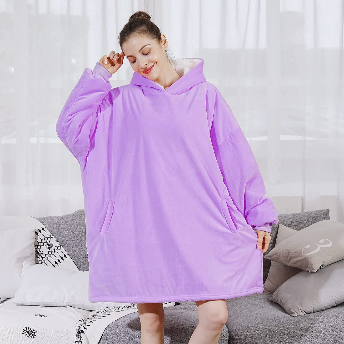 AmyHomie Blanket Sweatshirt,Oversized Sherpa Hooded Sweatshirt Blanket,Fleecehug Hoodie Wearable Blanket with Pocket for Adults & Kids & Teens