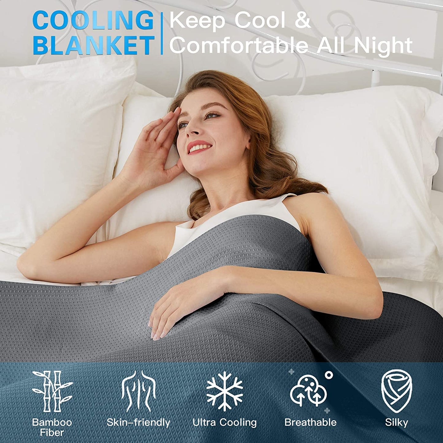 AmyHomie Cooling Blanket, 100% Bamboo Blankets for Hot Sleepers Night Sweats, Lightweight Breathable Summer Cool Blankets for Bed Couch All Season Use, with Laundry Bag Gift