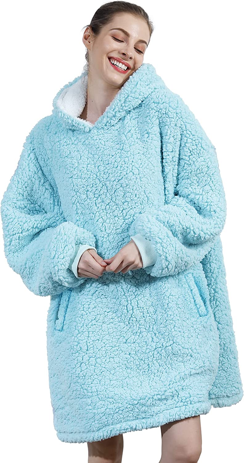 AmyHomie Blanket Sweatshirt,Oversized Sherpa Hooded Sweatshirt Blanket,Fleecehug Hoodie Wearable Blanket with Pocket for Adults & Kids & Teens