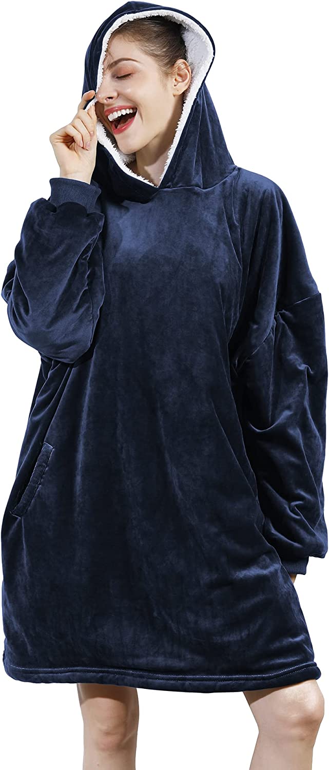 AmyHomie Blanket Sweatshirt,Oversized Sherpa Hooded Sweatshirt Blanket,Fleecehug Hoodie Wearable Blanket with Pocket for Adults & Kids & Teens