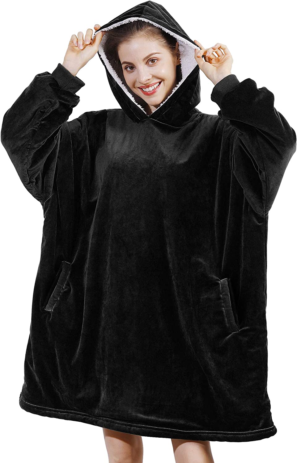 AmyHomie Blanket Sweatshirt,Oversized Sherpa Hooded Sweatshirt Blanket,Fleecehug Hoodie Wearable Blanket with Pocket for Adults & Kids & Teens