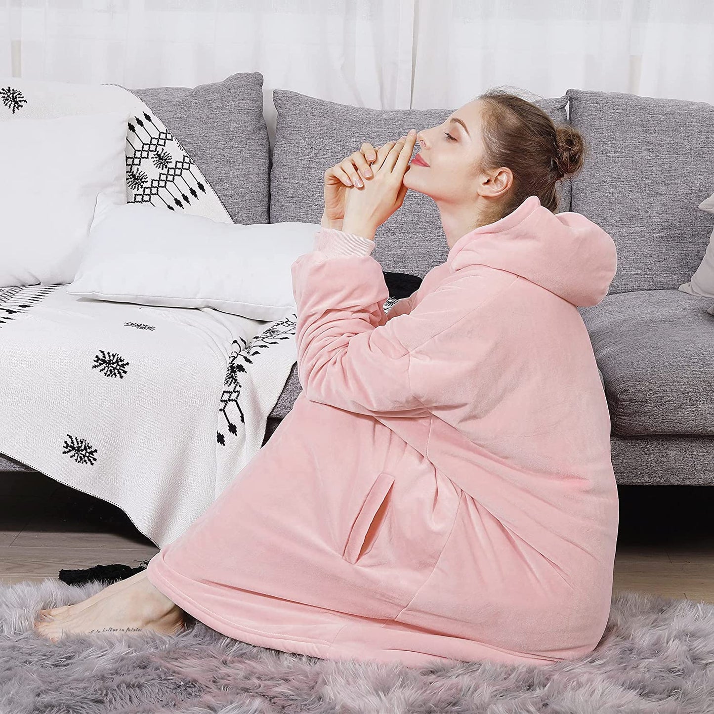 AmyHomie Blanket Sweatshirt,Oversized Sherpa Hooded Sweatshirt Blanket,Fleecehug Hoodie Wearable Blanket with Pocket for Adults & Kids & Teens