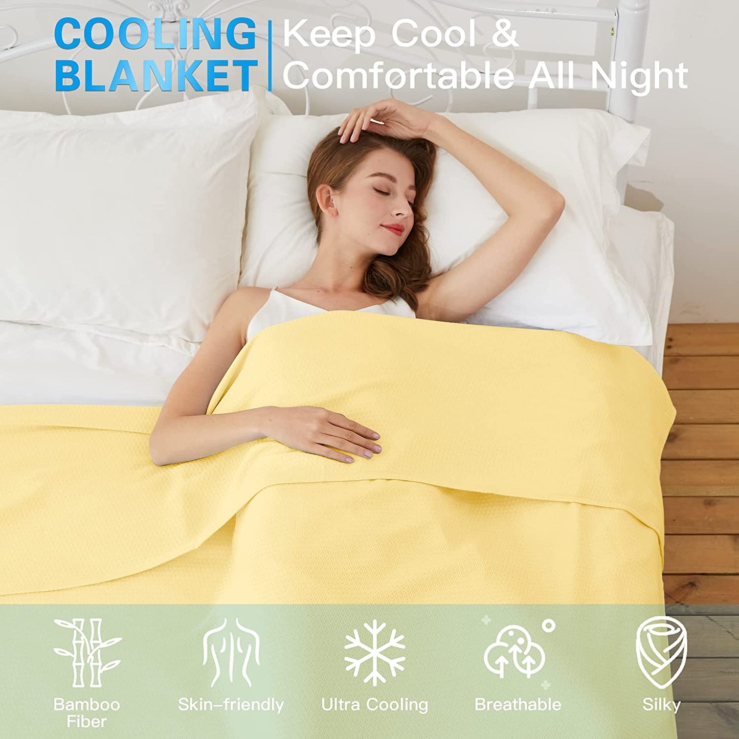 AmyHomie Cooling Blanket, 100% Bamboo Blankets for Hot Sleepers Night Sweats, Lightweight Breathable Summer Cool Blankets for Bed Couch All Season Use, with Laundry Bag Gift