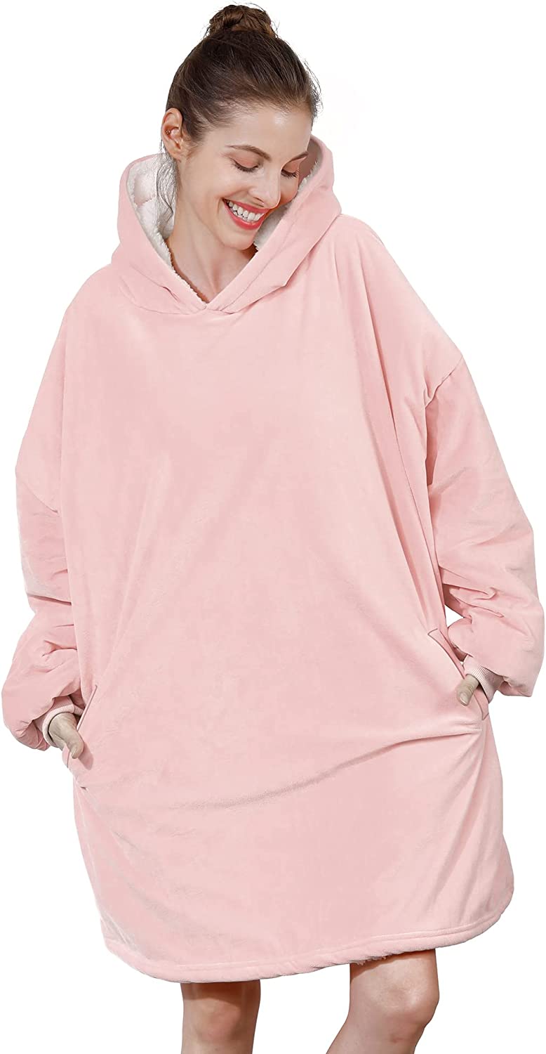AmyHomie Blanket Sweatshirt,Oversized Sherpa Hooded Sweatshirt Blanket,Fleecehug Hoodie Wearable Blanket with Pocket for Adults & Kids & Teens