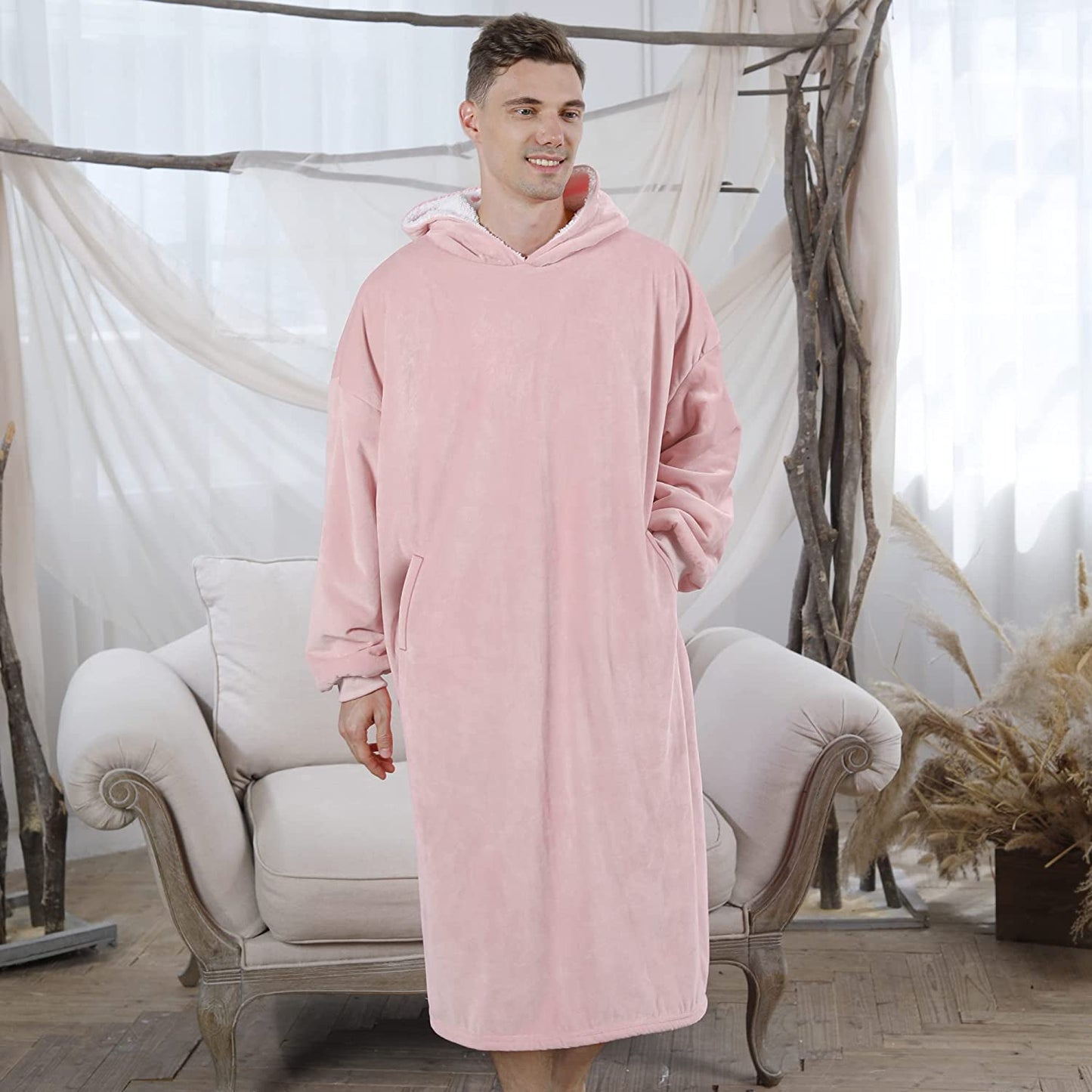 AmyHomie Blanket Sweatshirt,Oversized Sherpa Hooded Sweatshirt Blanket,Fleecehug Hoodie Wearable Blanket with Pocket for Adults & Kids & Teens