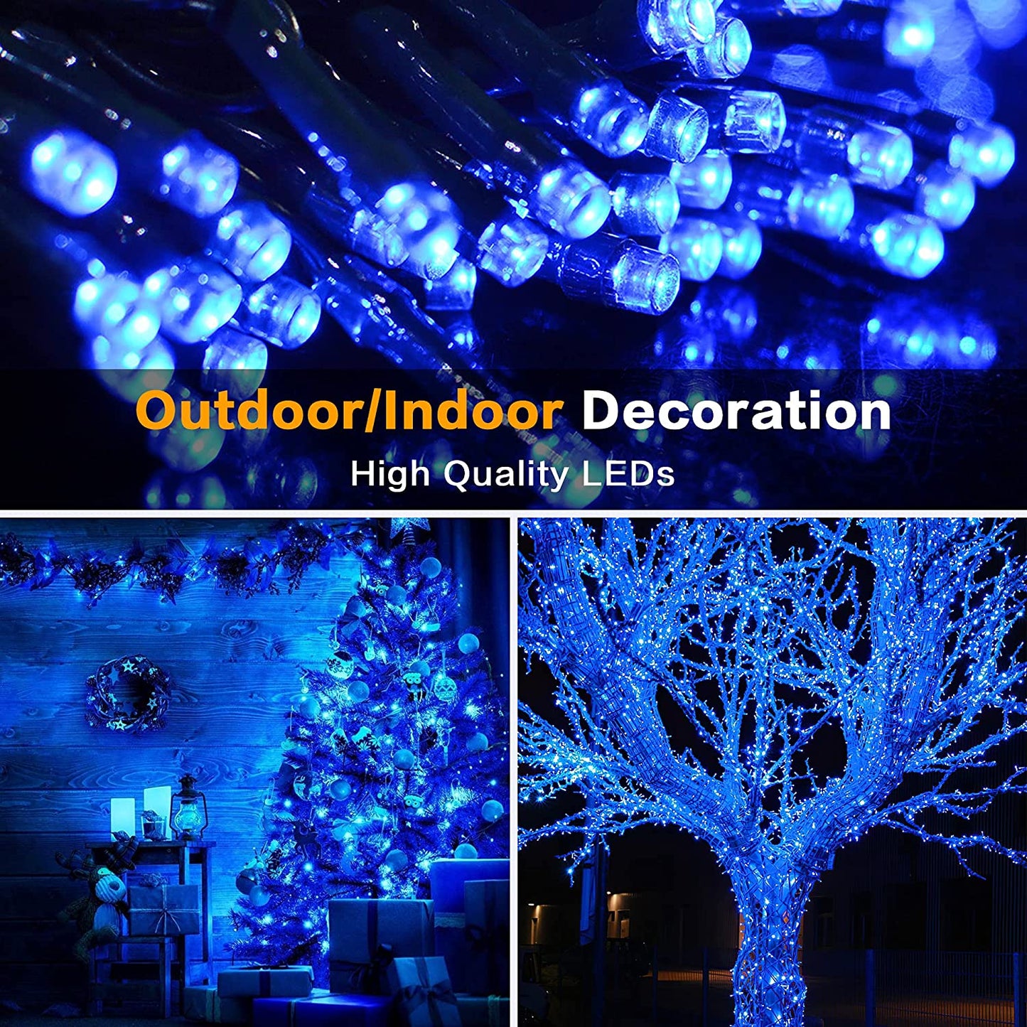 AmyHomie Blue Christmas Lights, 108Ft 300LED Halloween Lights Outdoor Waterproof, End-to-End Indoor Fairy Decorative Lights for Wedding, Party, Halloween Christmas Decor