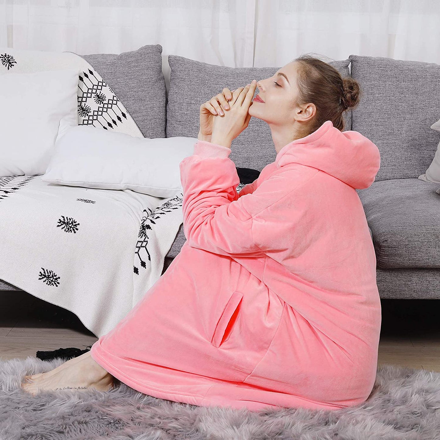 AmyHomie Blanket Sweatshirt,Oversized Sherpa Hooded Sweatshirt Blanket,Fleecehug Hoodie Wearable Blanket with Pocket for Adults & Kids & Teens