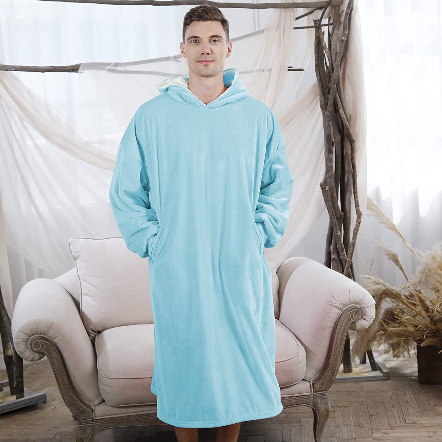 AmyHomie Blanket Sweatshirt,Oversized Sherpa Hooded Sweatshirt Blanket,Fleecehug Hoodie Wearable Blanket with Pocket for Adults & Kids & Teens
