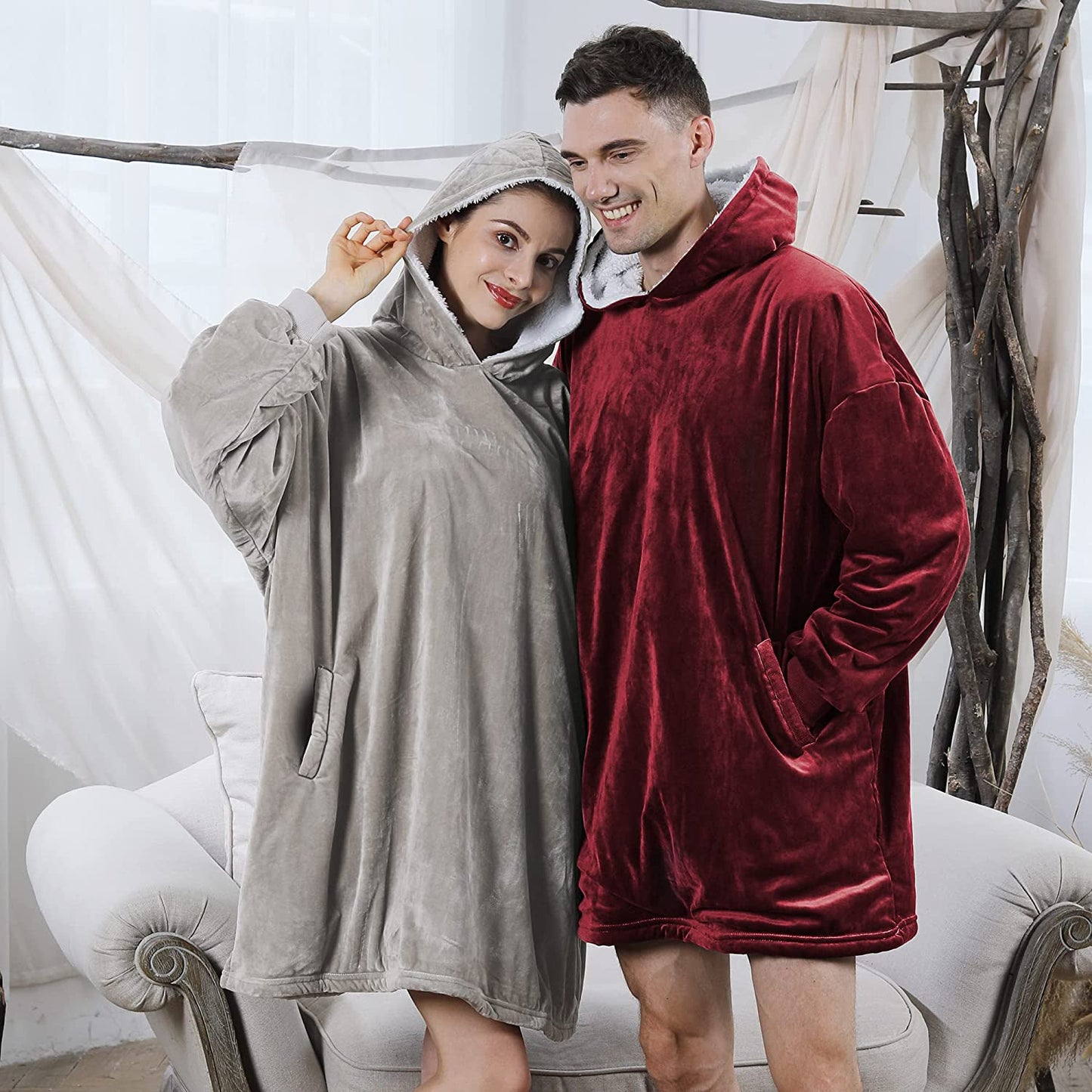 AmyHomie Blanket Sweatshirt,Oversized Sherpa Hooded Sweatshirt Blanket,Fleecehug Hoodie Wearable Blanket with Pocket for Adults & Kids & Teens