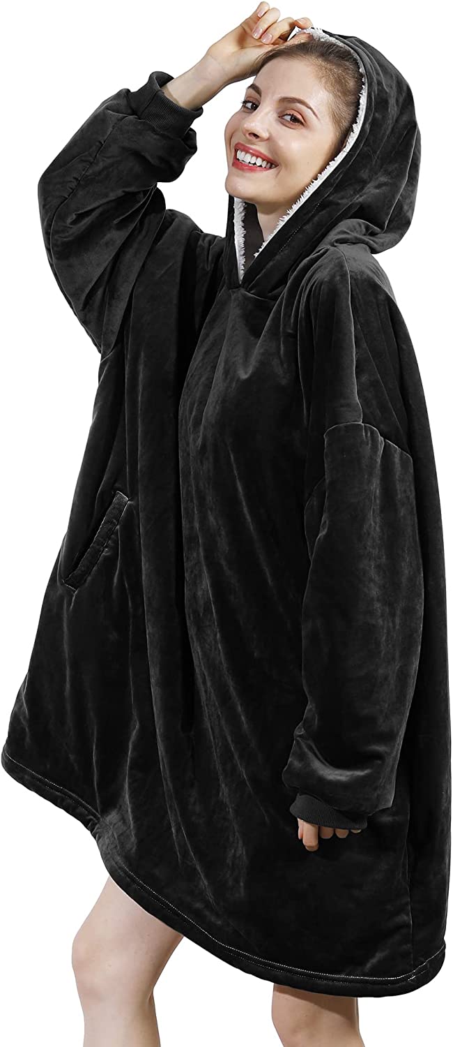 AmyHomie Blanket Sweatshirt,Oversized Sherpa Hooded Sweatshirt Blanket,Fleecehug Hoodie Wearable Blanket with Pocket for Adults & Kids & Teens