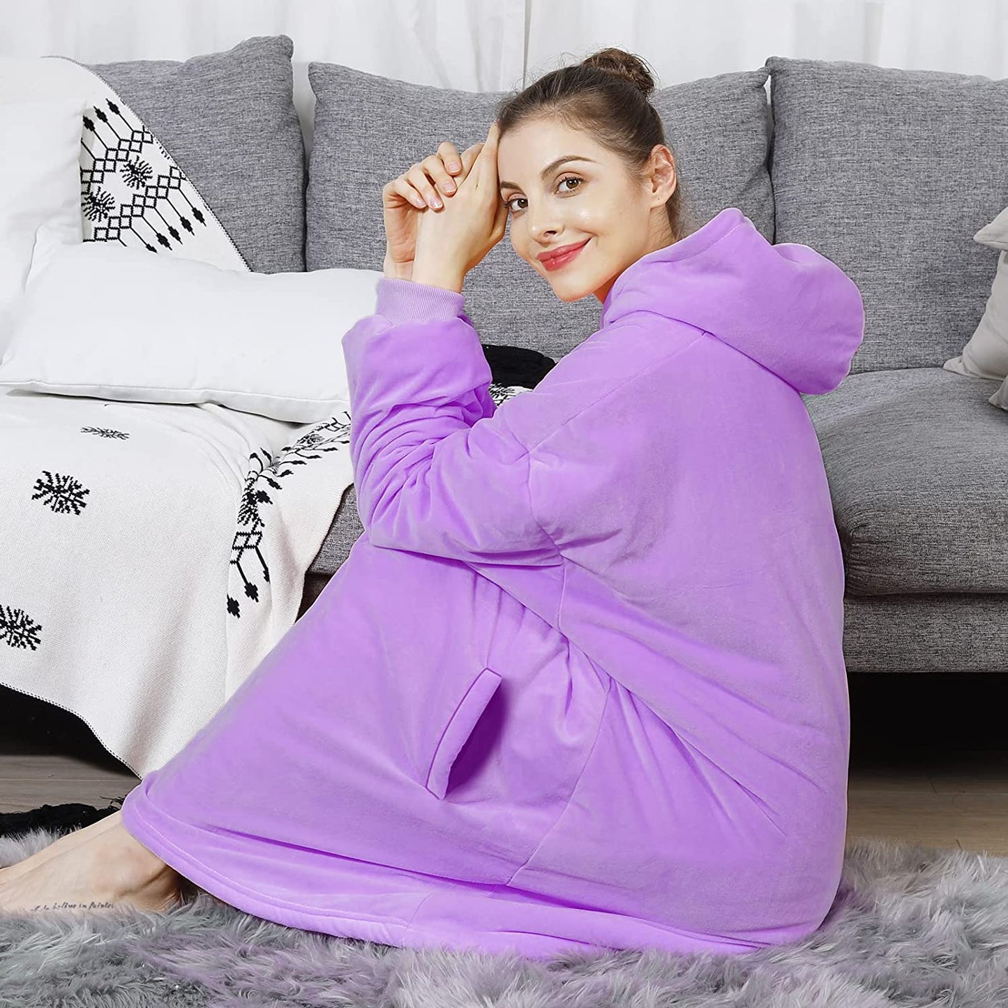 AmyHomie Blanket Sweatshirt,Oversized Sherpa Hooded Sweatshirt Blanket,Fleecehug Hoodie Wearable Blanket with Pocket for Adults & Kids & Teens