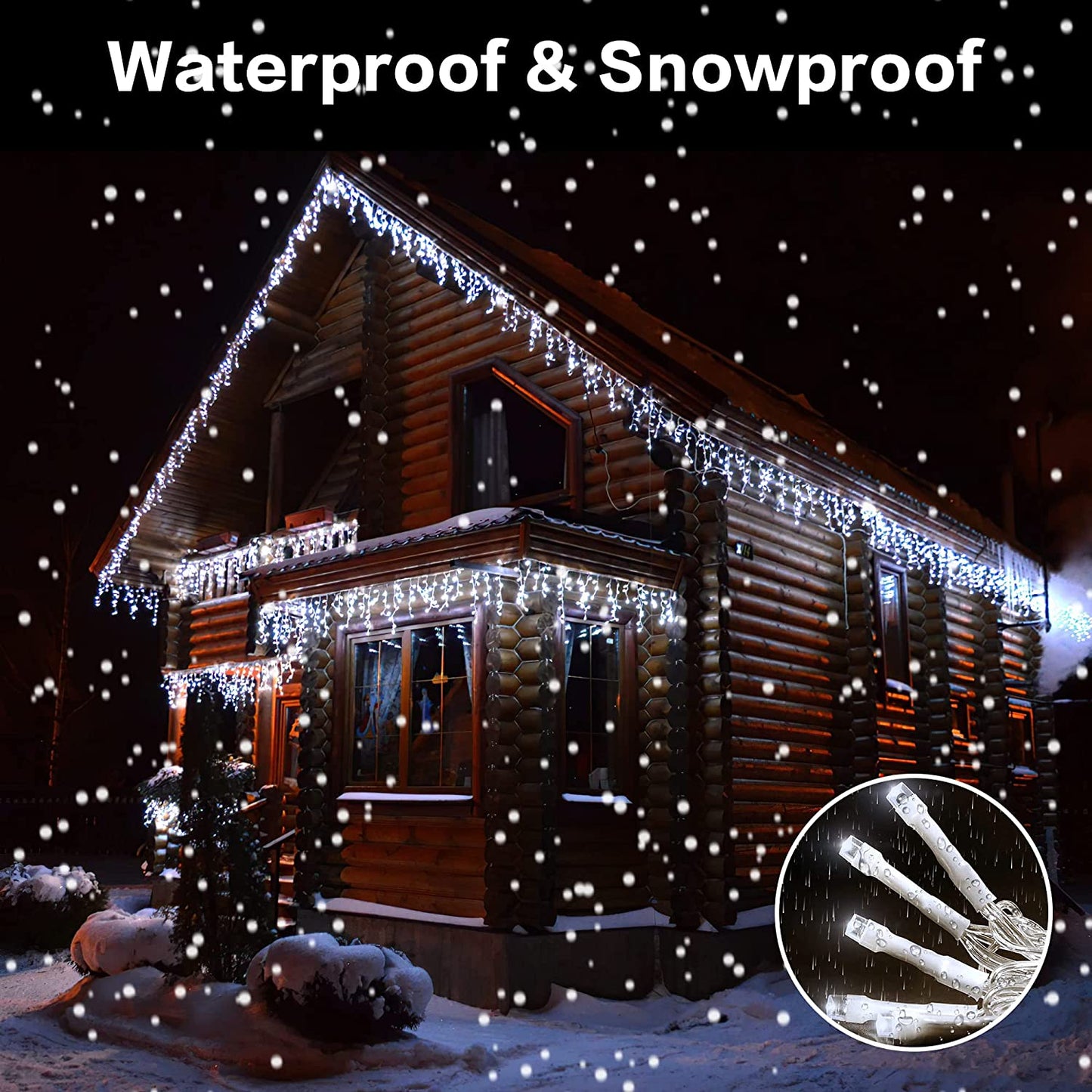 AmyHomie Christmas Lights 400 LED Icicle Lights, 8 Modes White Icicle Lights Outdoor with 75 Drop, Indoor Curtain Fairy Halloween Lights for Wedding Party Holiday Christmas Decorations
