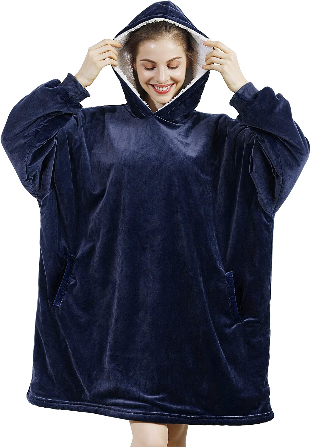AmyHomie Blanket Sweatshirt,Oversized Sherpa Hooded Sweatshirt Blanket,Fleecehug Hoodie Wearable Blanket with Pocket for Adults & Kids & Teens