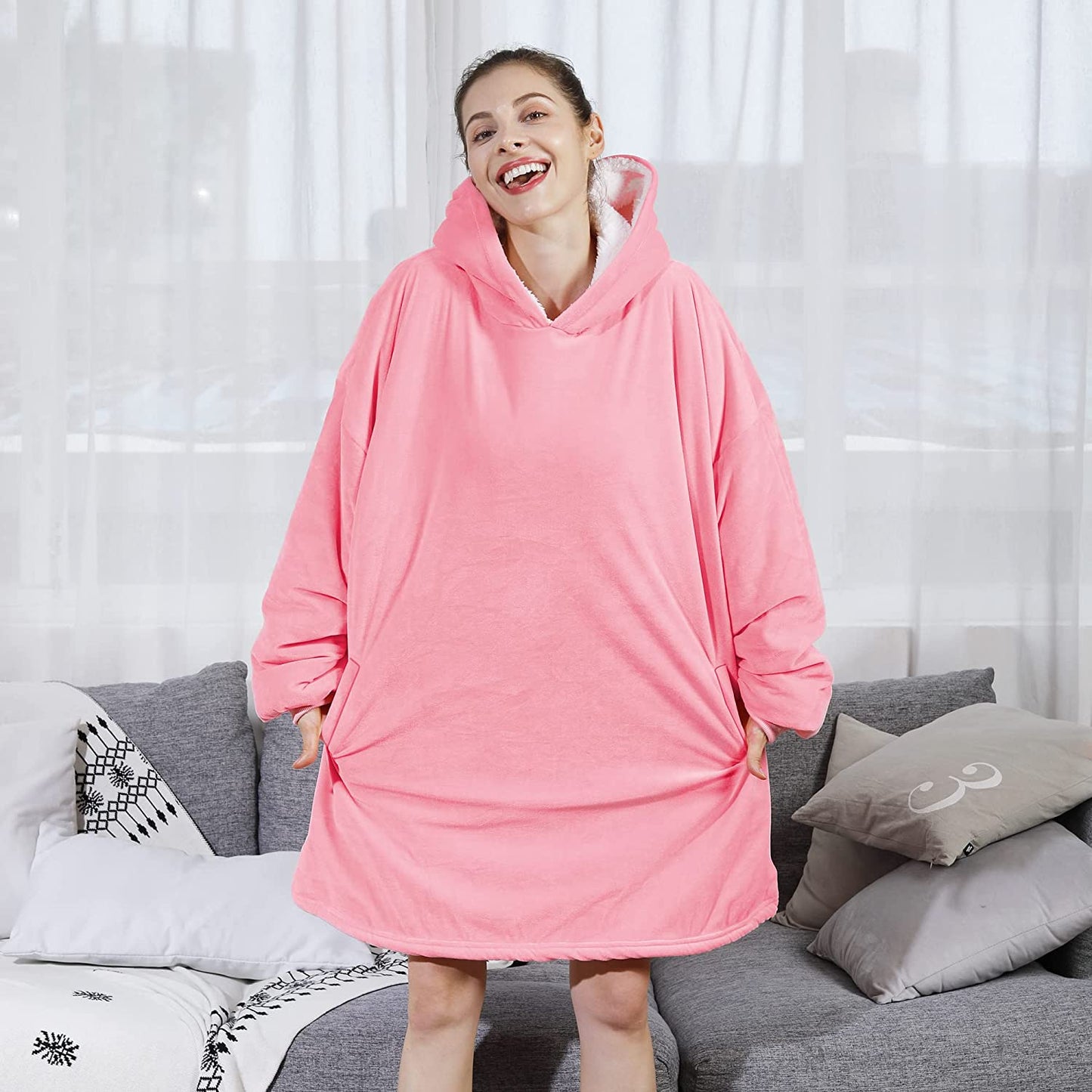 AmyHomie Blanket Sweatshirt,Oversized Sherpa Hooded Sweatshirt Blanket,Fleecehug Hoodie Wearable Blanket with Pocket for Adults & Kids & Teens