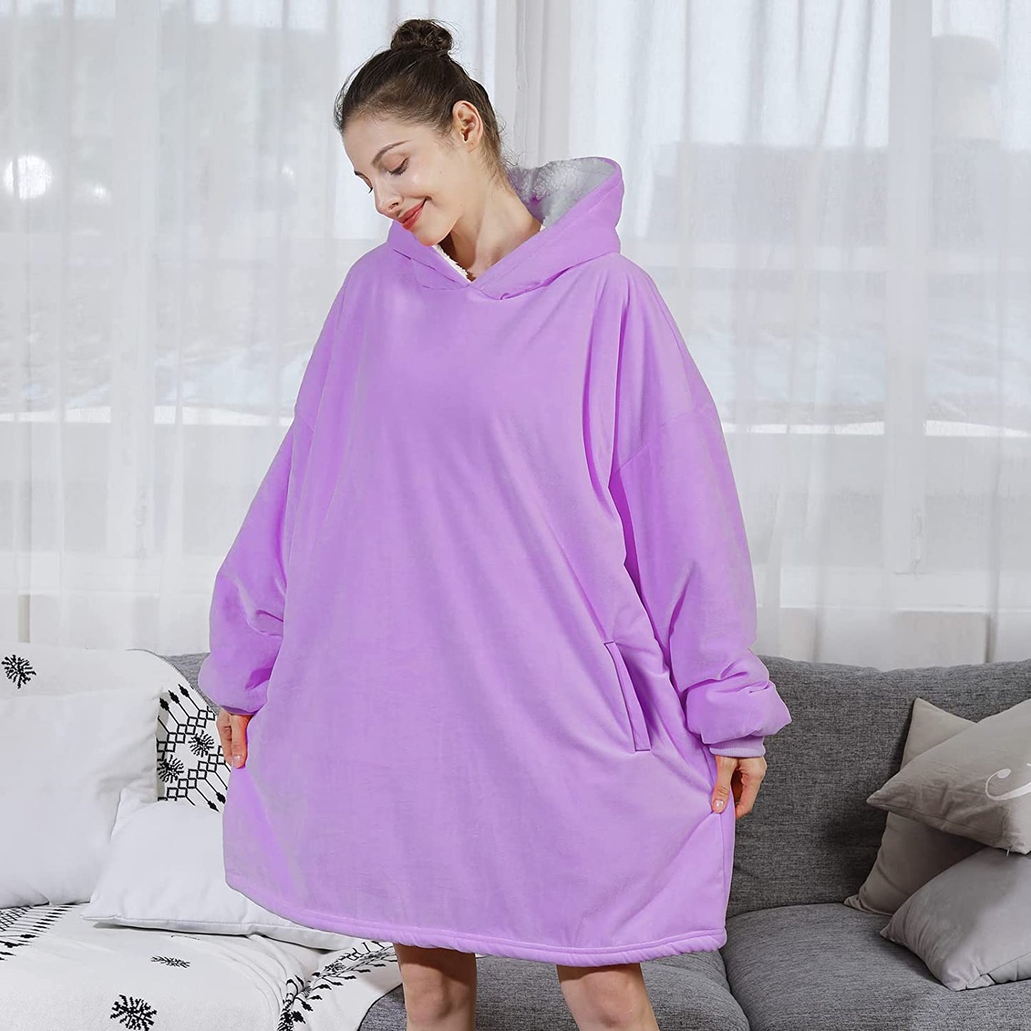 AmyHomie Blanket Sweatshirt,Oversized Sherpa Hooded Sweatshirt Blanket,Fleecehug Hoodie Wearable Blanket with Pocket for Adults & Kids & Teens