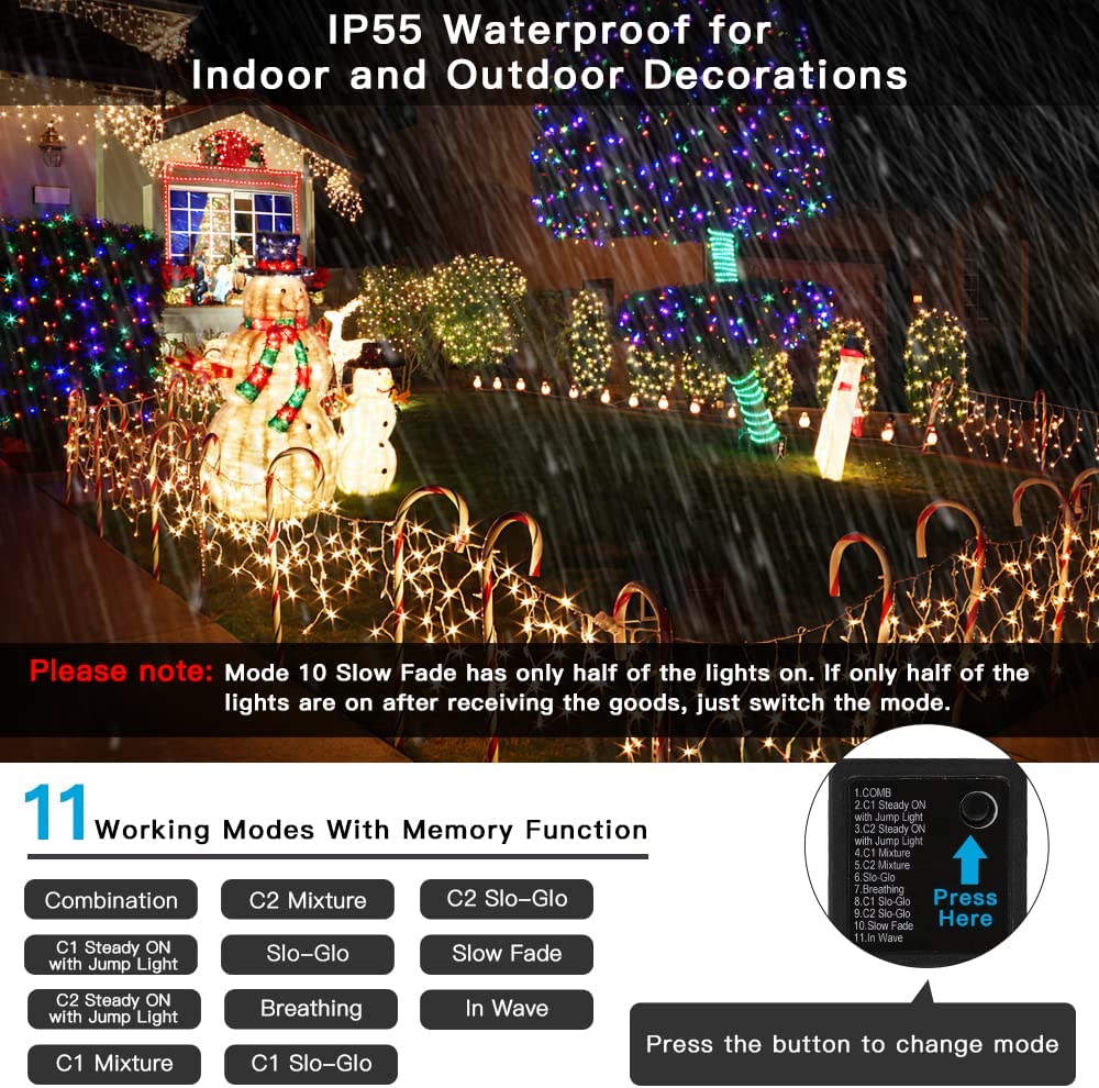 AmyHomie Blue Christmas Lights, 108Ft 300LED Halloween Lights Outdoor Waterproof, End-to-End Indoor Fairy Decorative Lights for Wedding, Party, Halloween Christmas Decor