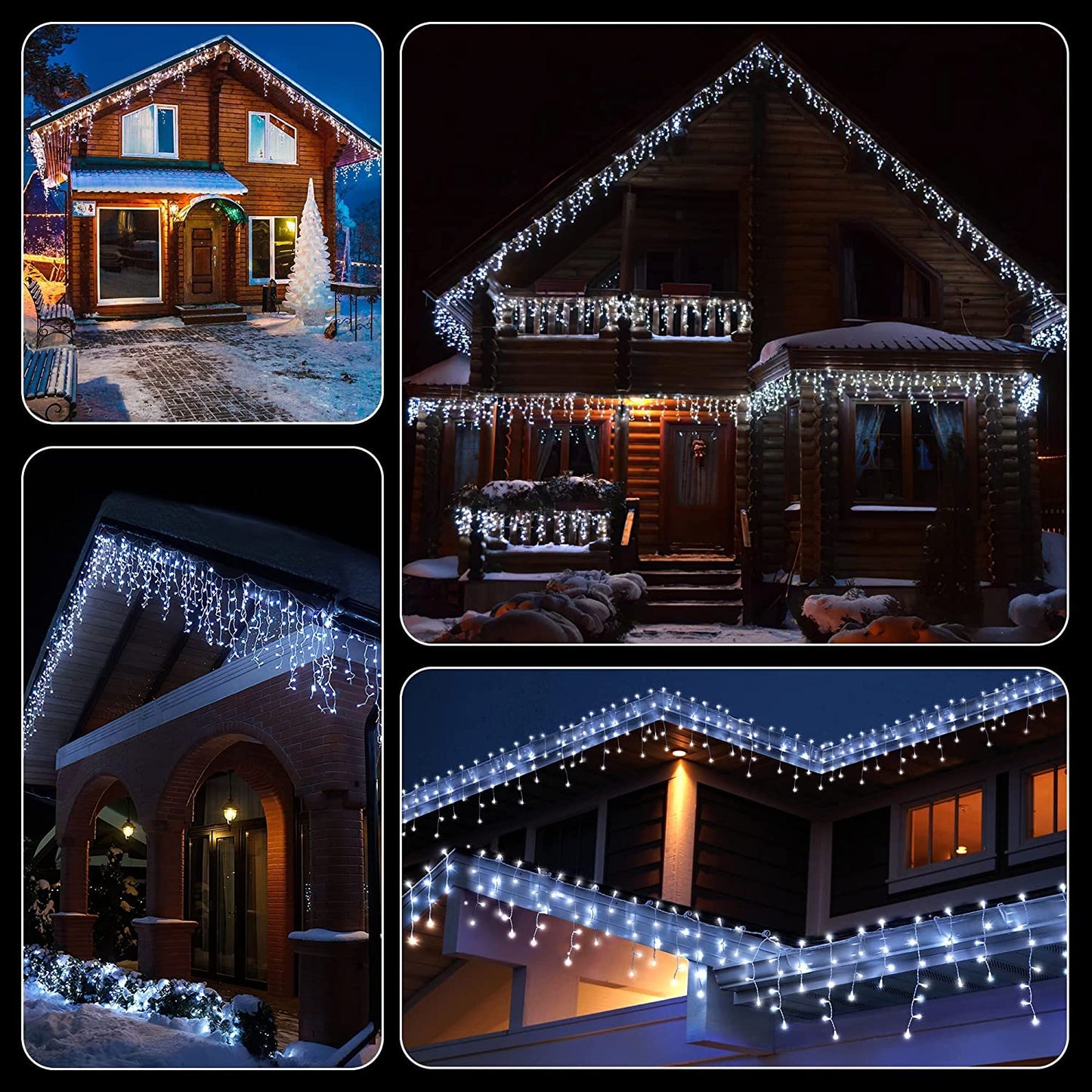 AmyHomie Christmas Lights 400 LED Icicle Lights, 8 Modes White Icicle Lights Outdoor with 75 Drop, Indoor Curtain Fairy Halloween Lights for Wedding Party Holiday Christmas Decorations