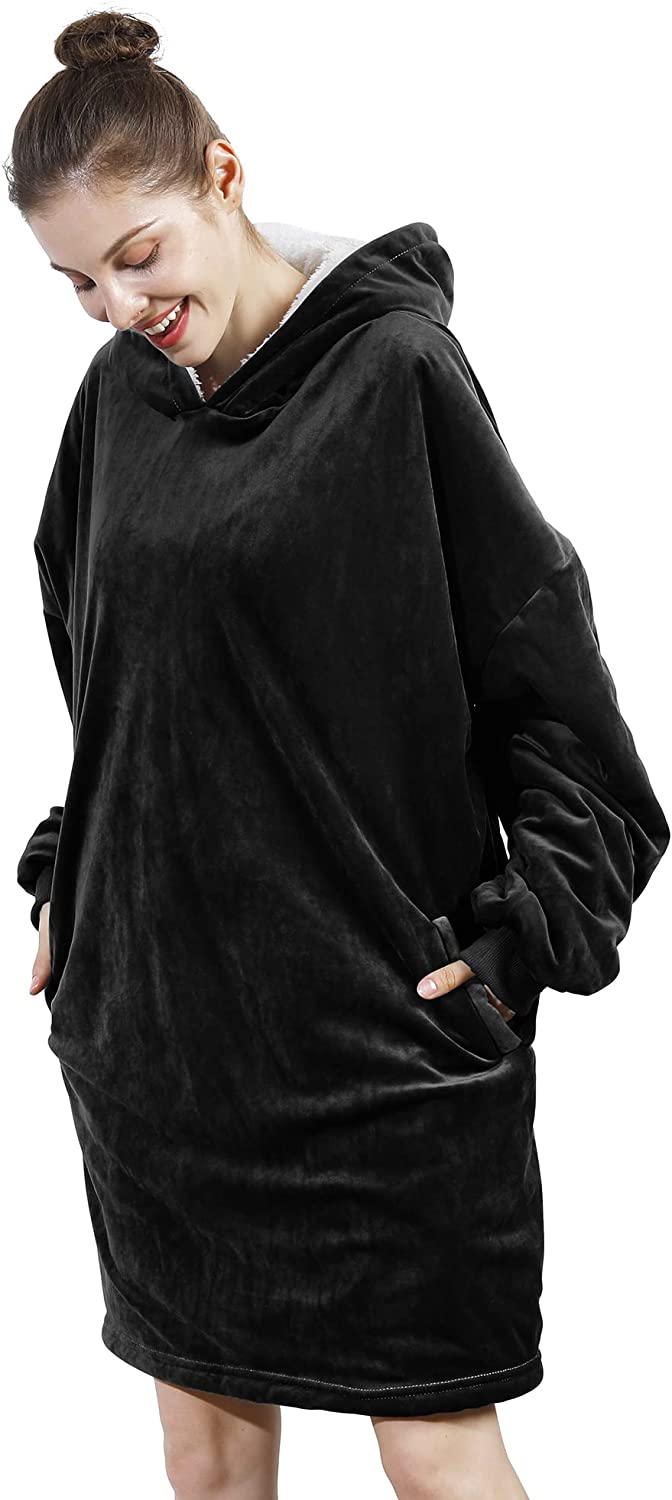 AmyHomie Blanket Sweatshirt,Oversized Sherpa Hooded Sweatshirt Blanket,Fleecehug Hoodie Wearable Blanket with Pocket for Adults & Kids & Teens
