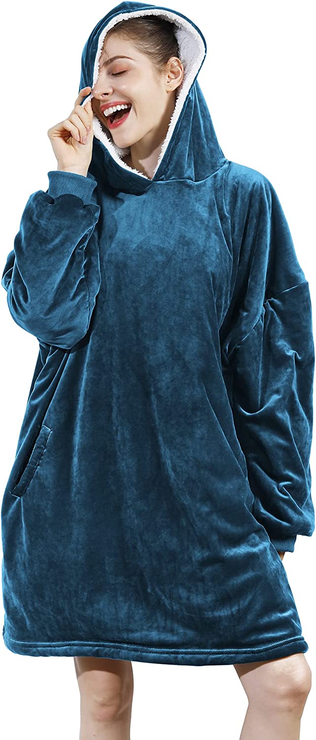 AmyHomie Blanket Sweatshirt,Oversized Sherpa Hooded Sweatshirt Blanket,Fleecehug Hoodie Wearable Blanket with Pocket for Adults & Kids & Teens