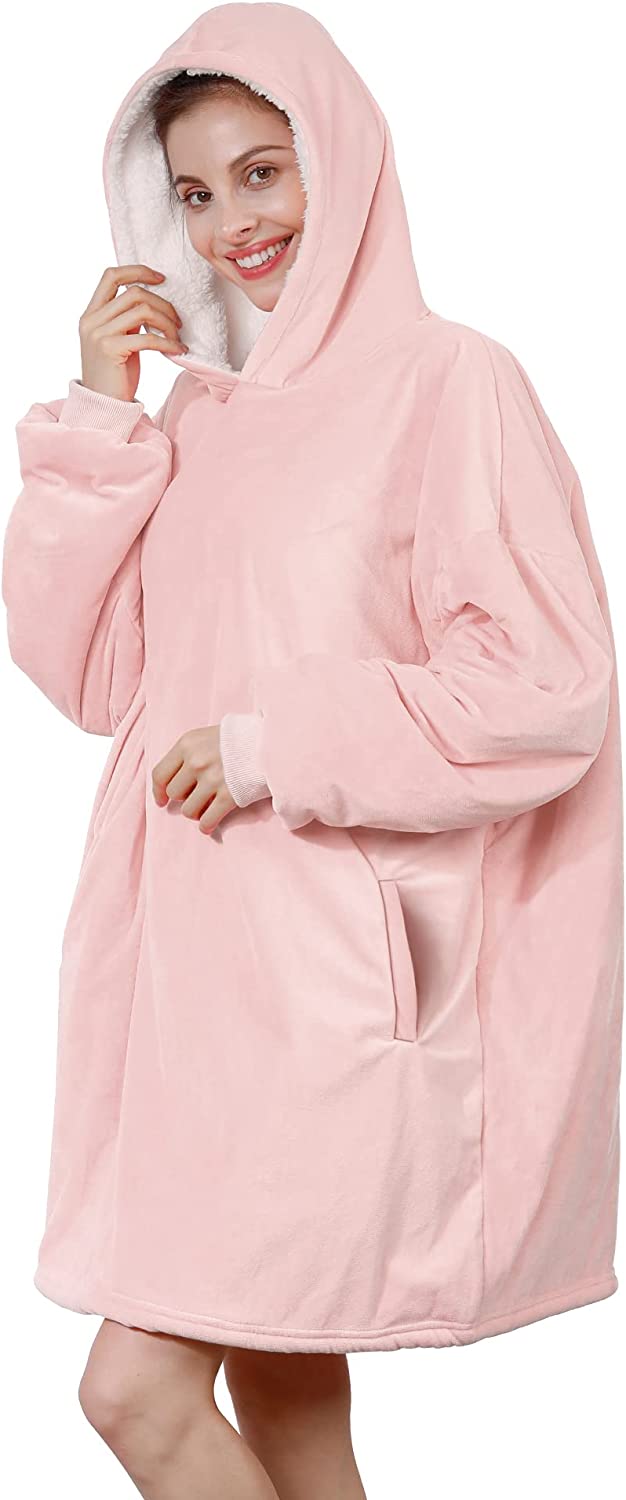 AmyHomie Blanket Sweatshirt,Oversized Sherpa Hooded Sweatshirt Blanket,Fleecehug Hoodie Wearable Blanket with Pocket for Adults & Kids & Teens