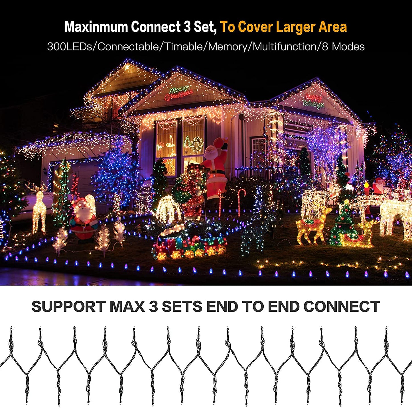 AmyHomie Blue Christmas Lights, 108Ft 300LED Halloween Lights Outdoor Waterproof, End-to-End Indoor Fairy Decorative Lights for Wedding, Party, Halloween Christmas Decor
