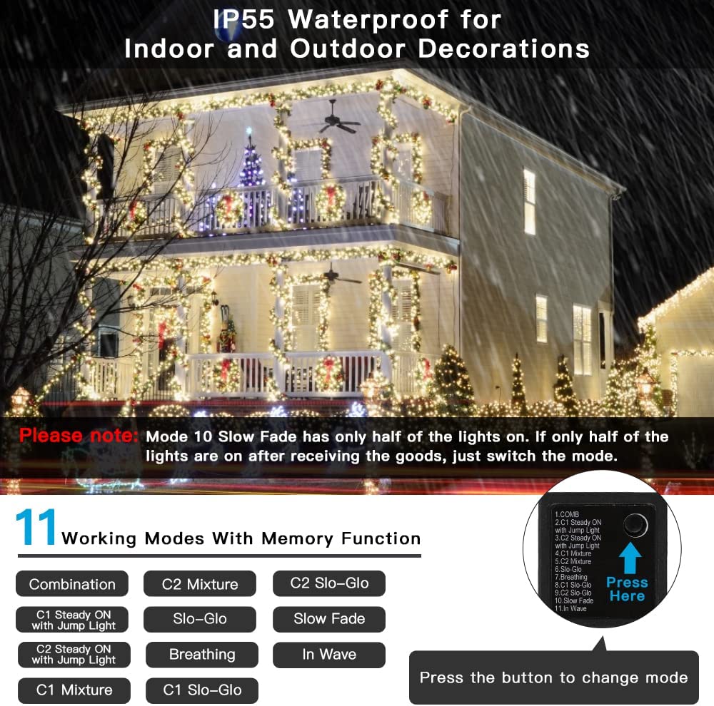 AmyHomie Blue Christmas Lights, 108Ft 300LED Halloween Lights Outdoor Waterproof, End-to-End Indoor Fairy Decorative Lights for Wedding, Party, Halloween Christmas Decor