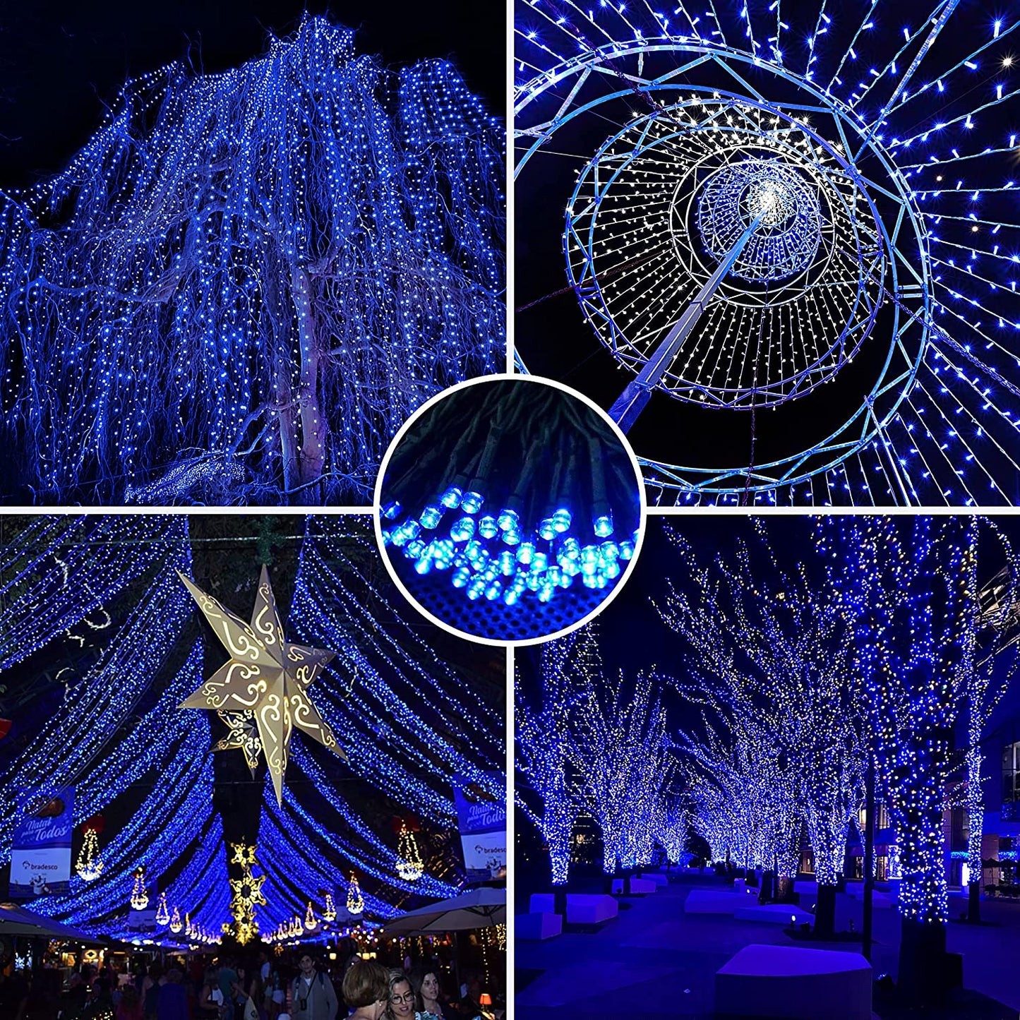 AmyHomie Blue Christmas Lights, 108Ft 300LED Halloween Lights Outdoor Waterproof, End-to-End Indoor Fairy Decorative Lights for Wedding, Party, Halloween Christmas Decor
