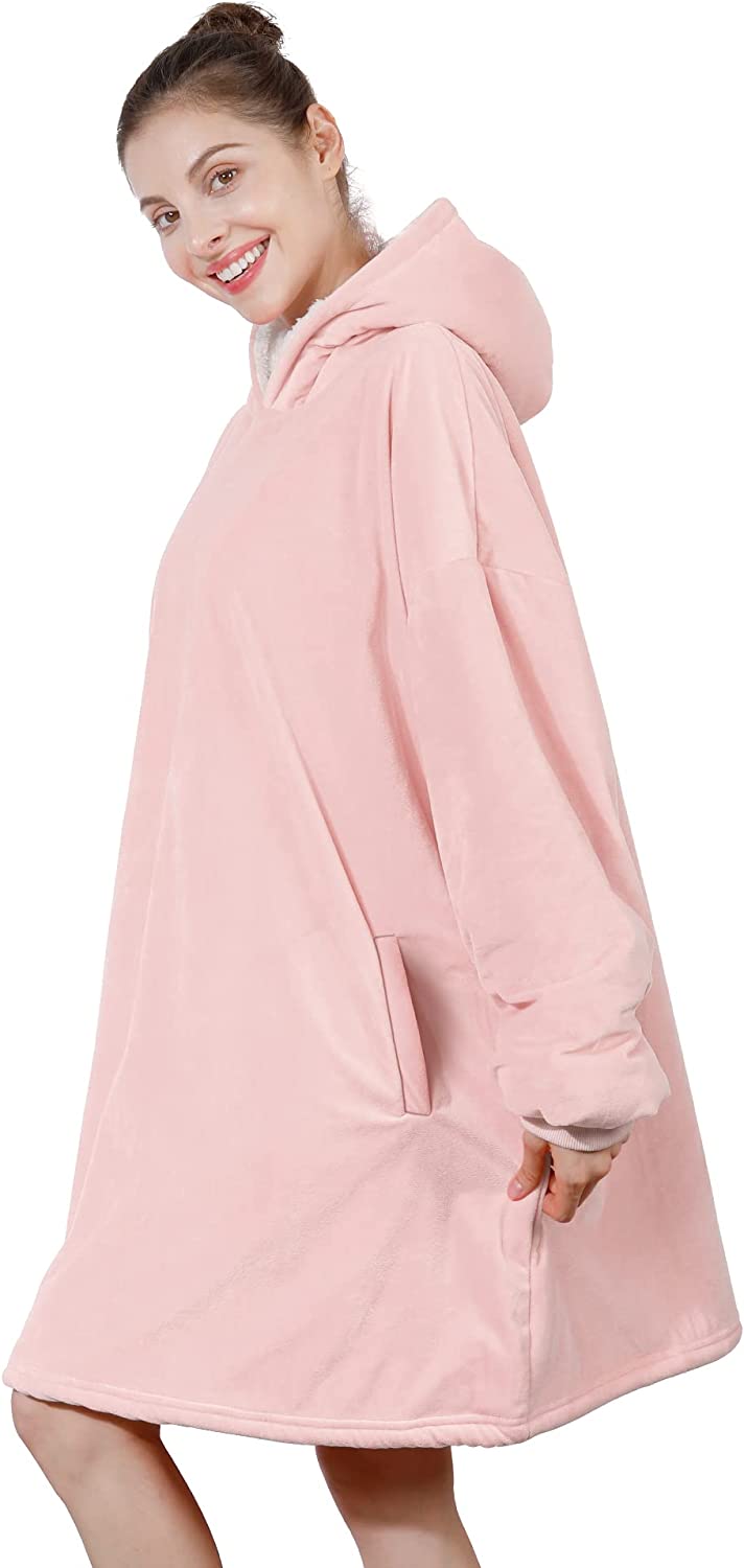 AmyHomie Blanket Sweatshirt,Oversized Sherpa Hooded Sweatshirt Blanket,Fleecehug Hoodie Wearable Blanket with Pocket for Adults & Kids & Teens