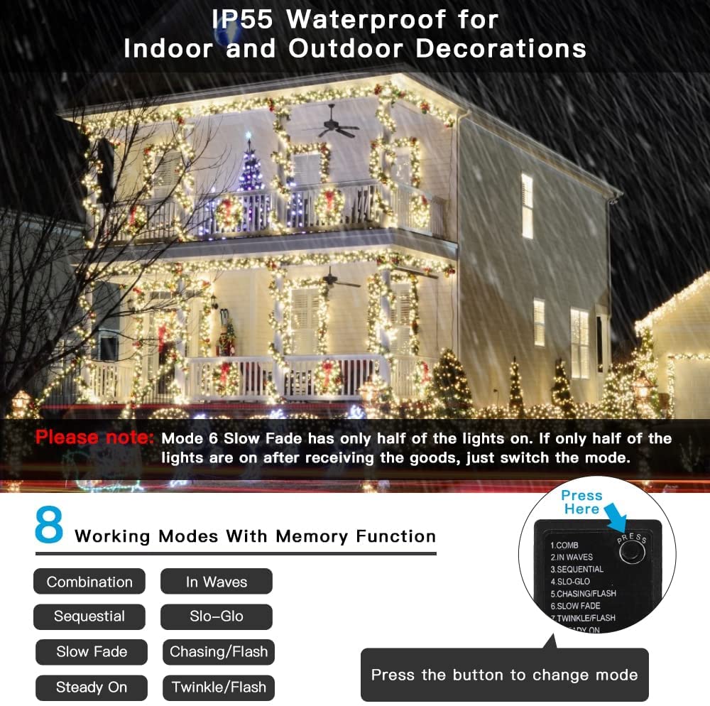 AmyHomie Blue Christmas Lights, 108Ft 300LED Halloween Lights Outdoor Waterproof, End-to-End Indoor Fairy Decorative Lights for Wedding, Party, Halloween Christmas Decor