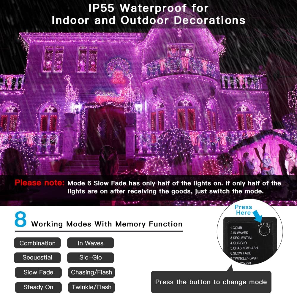 AmyHomie Blue Christmas Lights, 108Ft 300LED Halloween Lights Outdoor Waterproof, End-to-End Indoor Fairy Decorative Lights for Wedding, Party, Halloween Christmas Decor