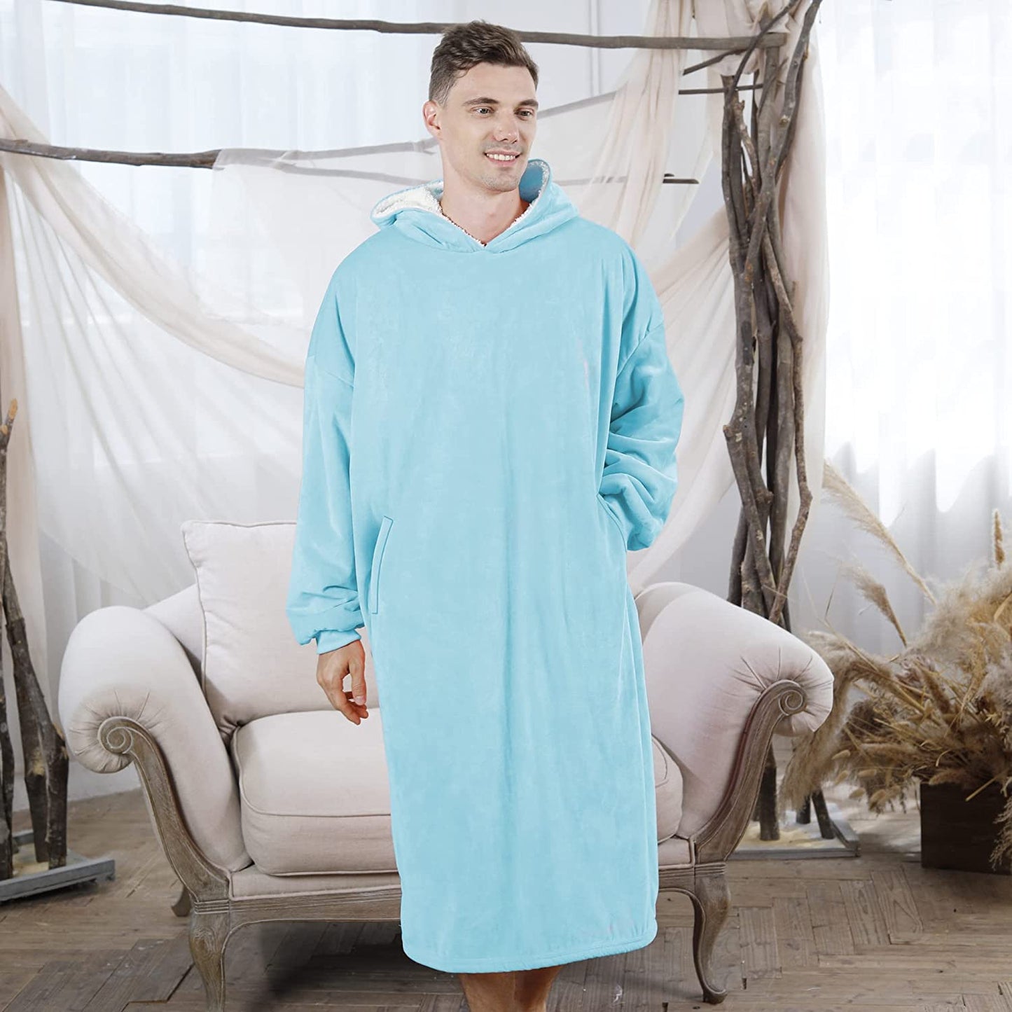 AmyHomie Blanket Sweatshirt,Oversized Sherpa Hooded Sweatshirt Blanket,Fleecehug Hoodie Wearable Blanket with Pocket for Adults & Kids & Teens