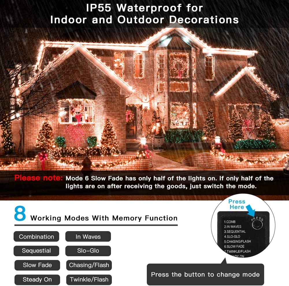 AmyHomie Blue Christmas Lights, 108Ft 300LED Halloween Lights Outdoor Waterproof, End-to-End Indoor Fairy Decorative Lights for Wedding, Party, Halloween Christmas Decor