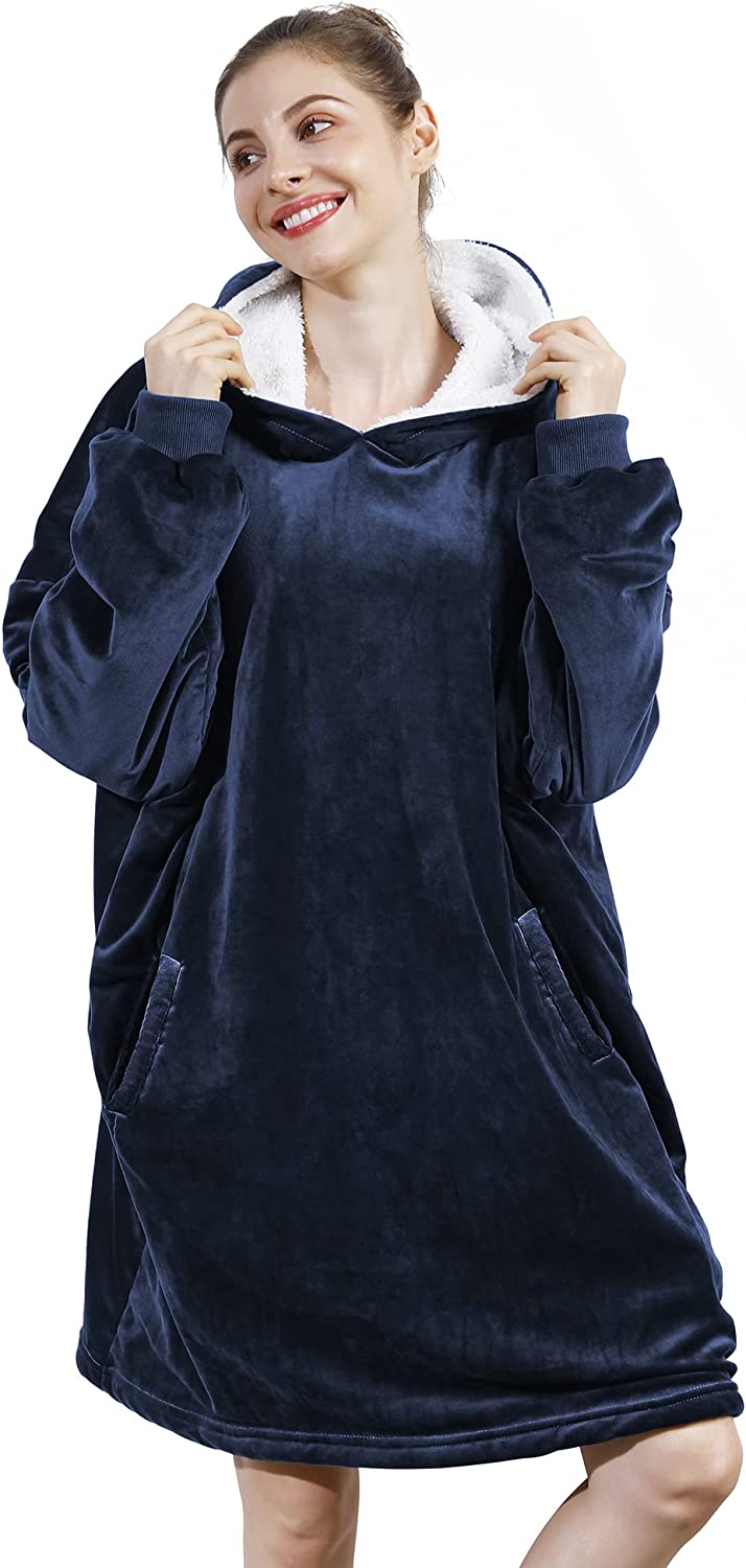 AmyHomie Blanket Sweatshirt,Oversized Sherpa Hooded Sweatshirt Blanket,Fleecehug Hoodie Wearable Blanket with Pocket for Adults & Kids & Teens