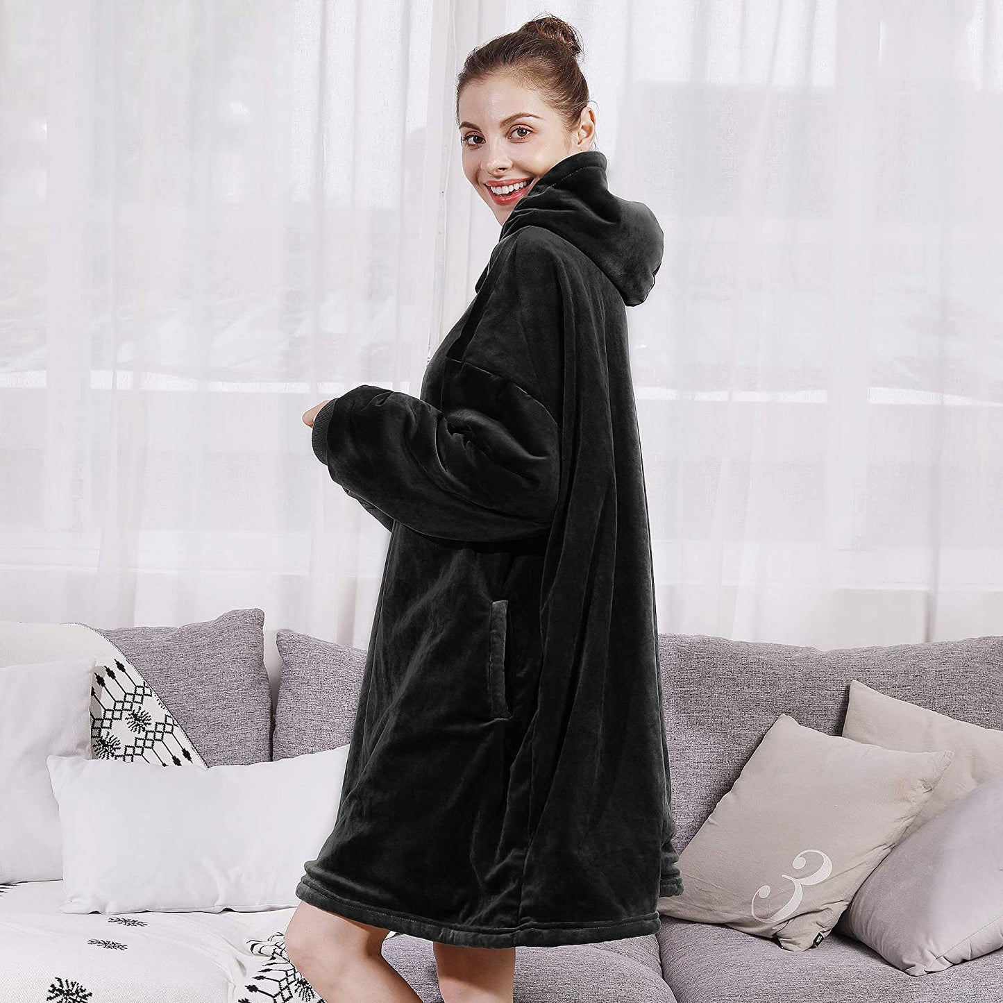 AmyHomie Blanket Sweatshirt,Oversized Sherpa Hooded Sweatshirt Blanket,Fleecehug Hoodie Wearable Blanket with Pocket for Adults & Kids & Teens