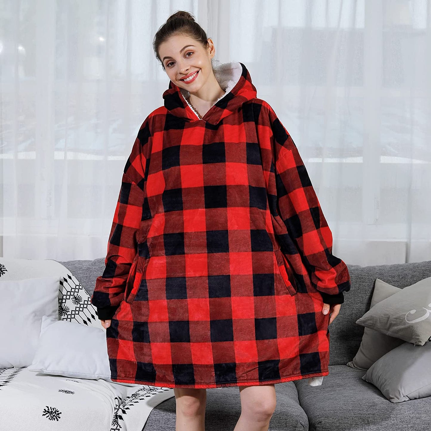 AmyHomie Blanket Sweatshirt,Oversized Sherpa Hooded Sweatshirt Blanket,Fleecehug Hoodie Wearable Blanket with Pocket for Adults & Kids & Teens