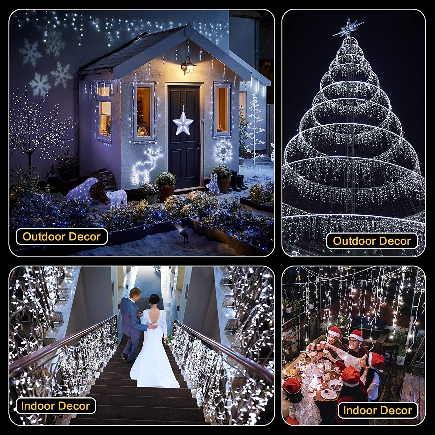 AmyHomie Christmas Lights 400 LED Icicle Lights, 8 Modes White Icicle Lights Outdoor with 75 Drop, Indoor Curtain Fairy Halloween Lights for Wedding Party Holiday Christmas Decorations