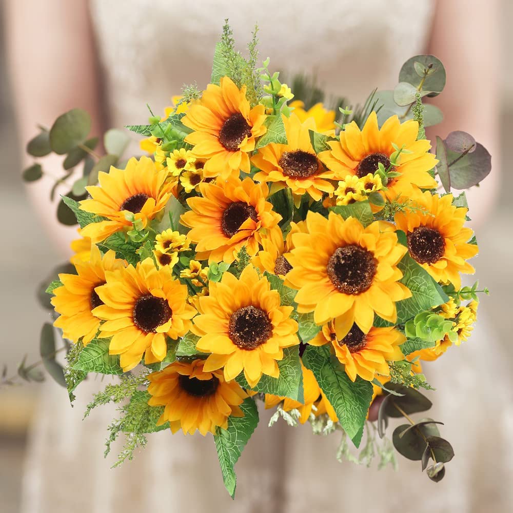 AmyHomie Artificial Flowers, Artificial Sunflower Bouquets, Fake Flowers for Baby Shower Home Decoration Wedding Decor, Bride Holding Flowers,DIY Garden Craft Art Decor