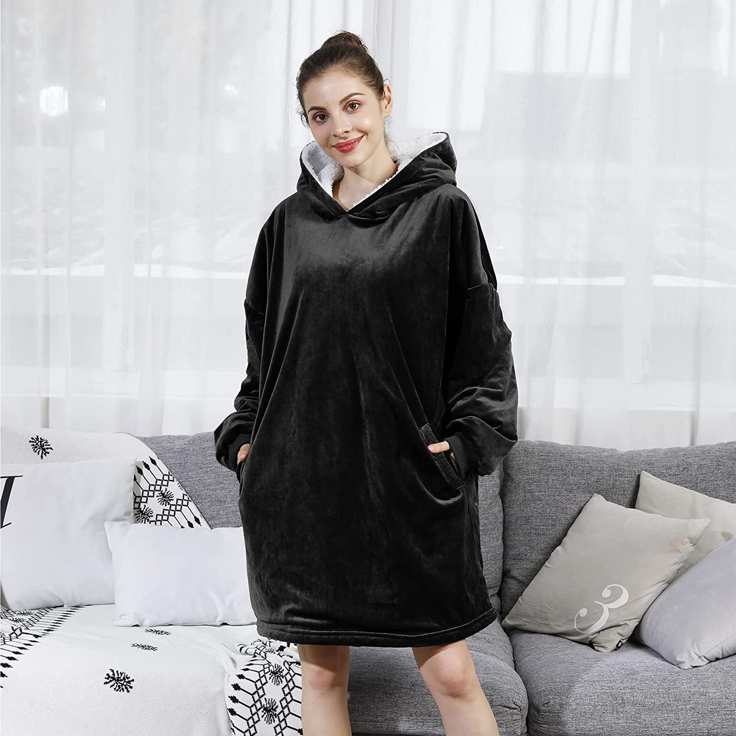 AmyHomie Blanket Sweatshirt,Oversized Sherpa Hooded Sweatshirt Blanket,Fleecehug Hoodie Wearable Blanket with Pocket for Adults & Kids & Teens