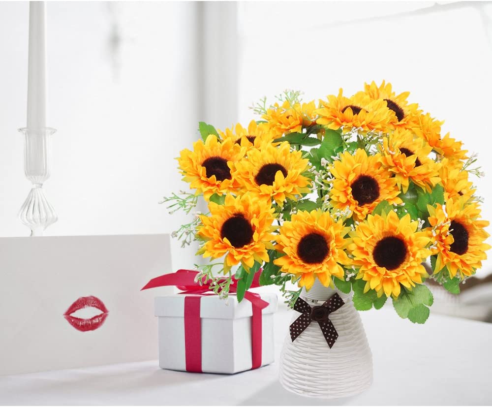 AmyHomie Artificial Flowers, Artificial Sunflower Bouquets, Fake Flowers for Baby Shower Home Decoration Wedding Decor, Bride Holding Flowers,DIY Garden Craft Art Decor