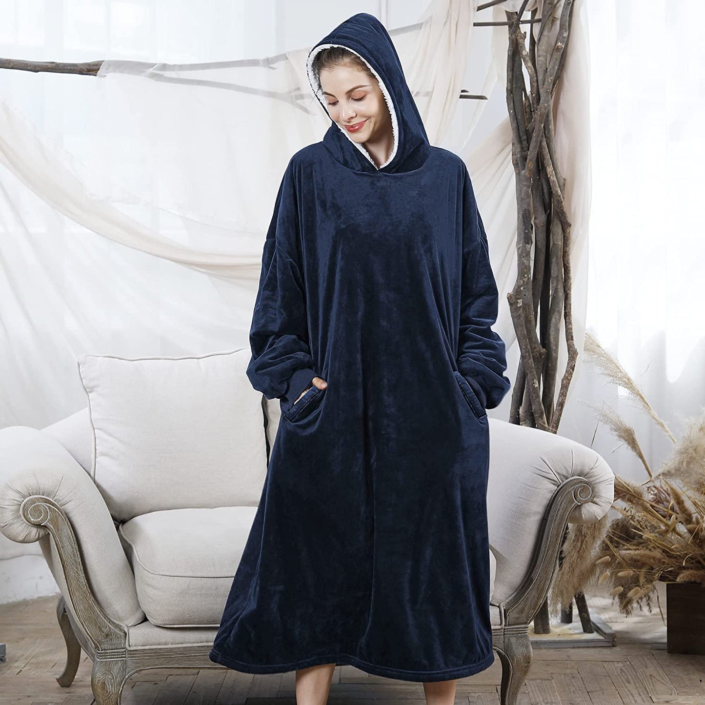 AmyHomie Blanket Sweatshirt,Oversized Sherpa Hooded Sweatshirt Blanket,Fleecehug Hoodie Wearable Blanket with Pocket for Adults & Kids & Teens